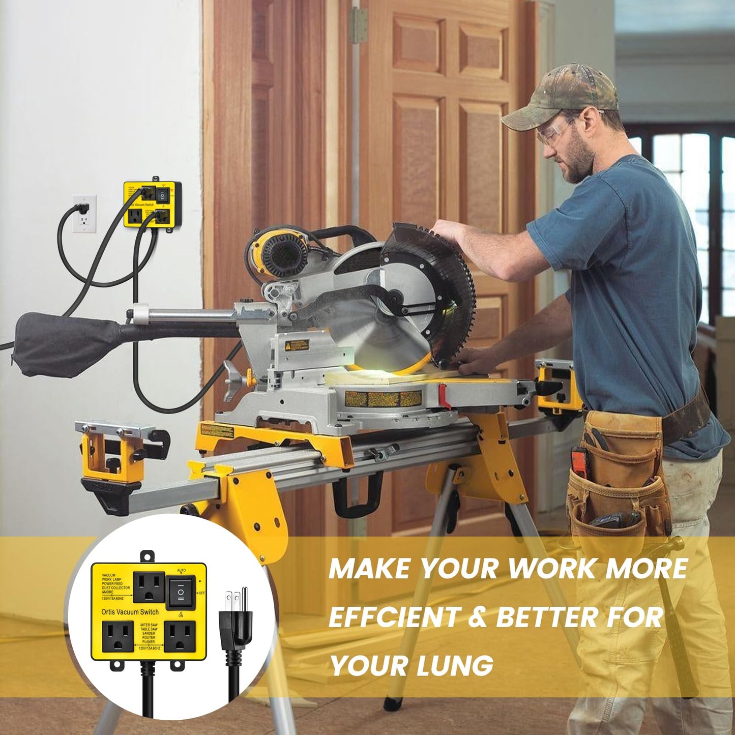 Automatic Vacuum Switch, Ortis Vacuum Switch for More Power Tools, Delay Vacuum On/Off to Prevent Circuit Overload and Tripping, Keep Your Workplace Cleaner, Better for Your Lung ETC-050