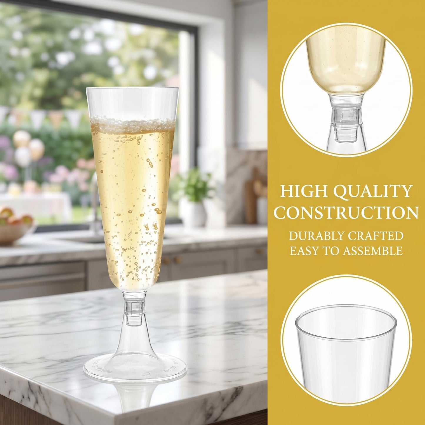 Hedume 100 Pack Champagne Flutes, 5oz Disposable Clear Plastic Champagne Glasses, Toasting Flute Set for Mimosas, Bloody Mary's, Wine Glasses, Sodas, Cocktail Cups, Parfaits, Sundaes etc