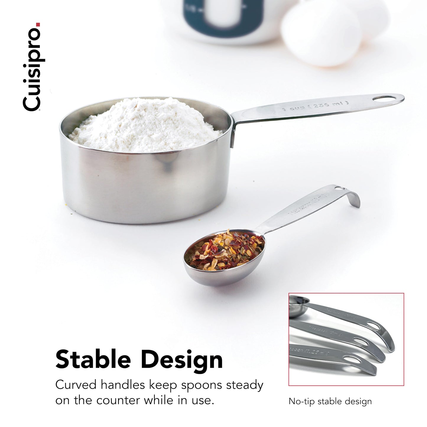Cuisipro 747143 Stainless Steel Measuring Cup & Spoon Set, Silver - Standard