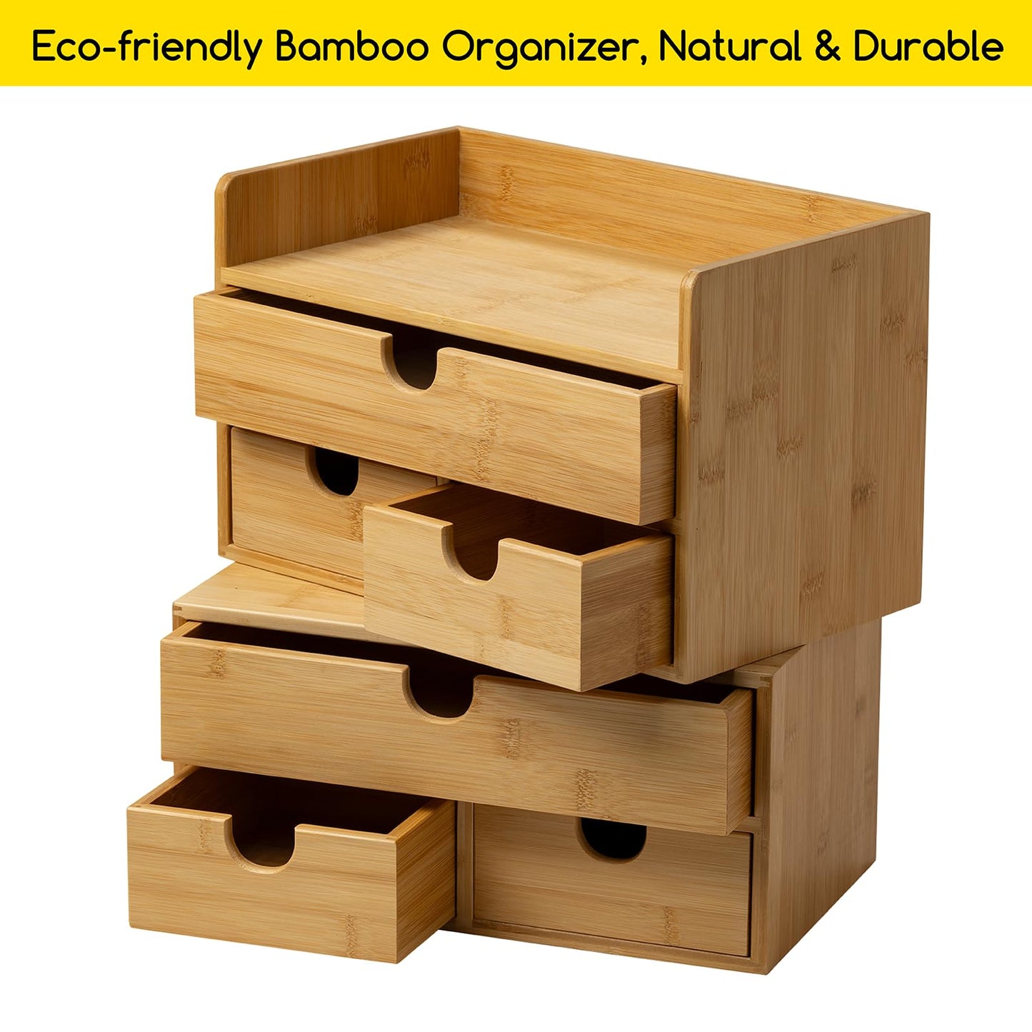 MEEDEN Desk Organizer with Drawers: Bamboo Desktop Storage Container with Shelf - Tabletop Storage Organization Box for Office Home Toiletries Supplies