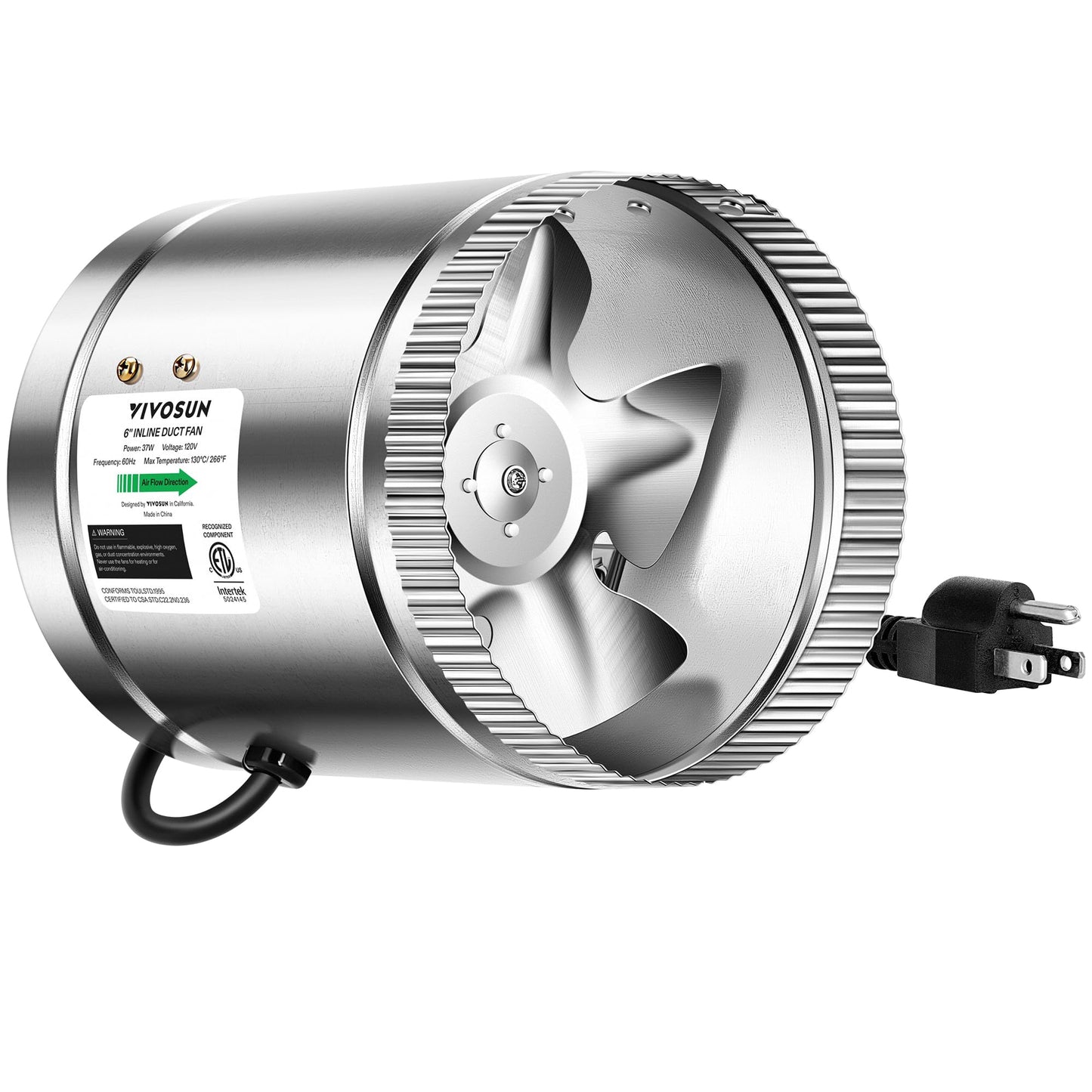 VIVOSUN 6 Inch Inline Duct Fan 240 CFM, HVAC Exhaust Ventilation Fan with Low Noise for Basements, Bathrooms, Kitchens and Attics, Silver