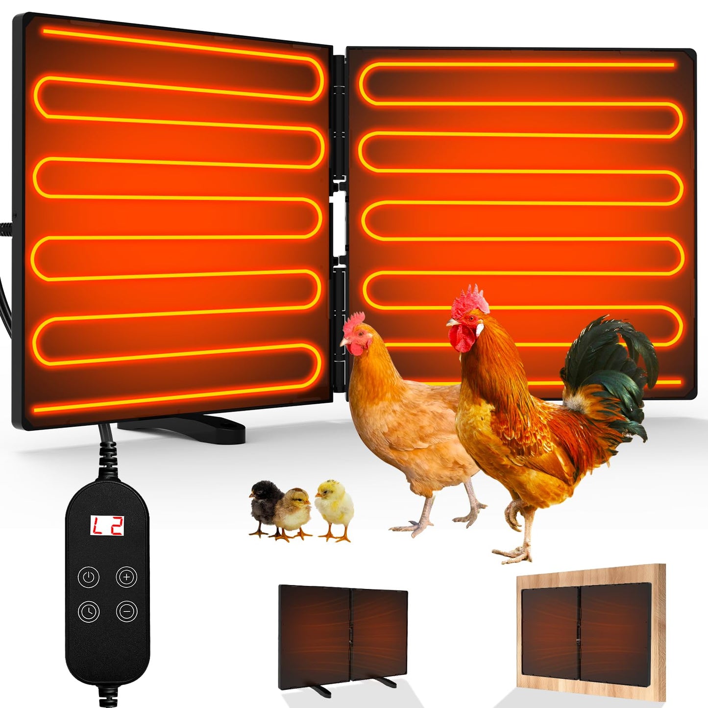 Chicken Coop Heater for Winter, Adjustable Temperature and Time Setting Chicken Heater for Inside Coop, 220W Radiant Heat Large Size Waterproof Chicken Coop Warmer for Outdoor Pet, 22.5'' X 11.2''