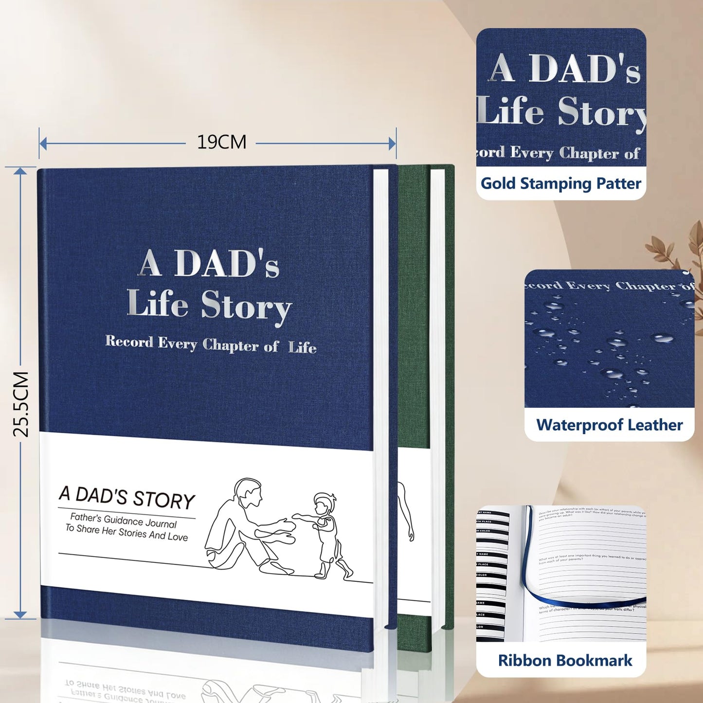 Mom's & Dad's Life Story Journals,Leather Hardcover Journals,300+ Guided Questions,Family Keepsake Book,Share Memories,Gift for Parents on Mother’s Day, Father’s Day, Christmas & Birthdays(Green+Blue)