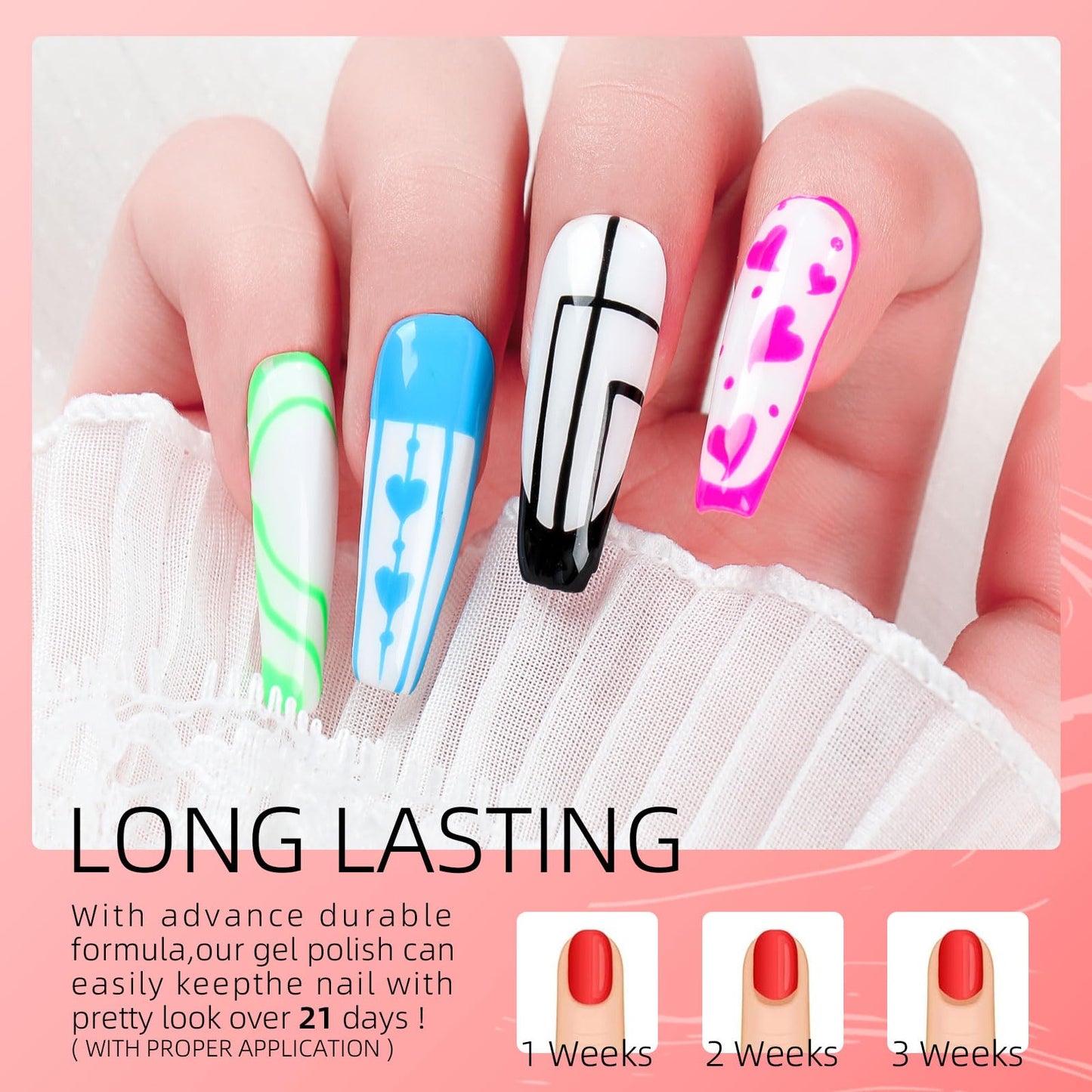 Clara Colors Gel Polish Nail Art Gel Liner Set, 12 Colors Black Red Pink Yellow Green Neon Color Spring Summer Gel Polish for Swirl French Tip Painting Designs Built Thin Nail Art Brush in Bottle Gel Soak Off UV Led Nail Gel Kit