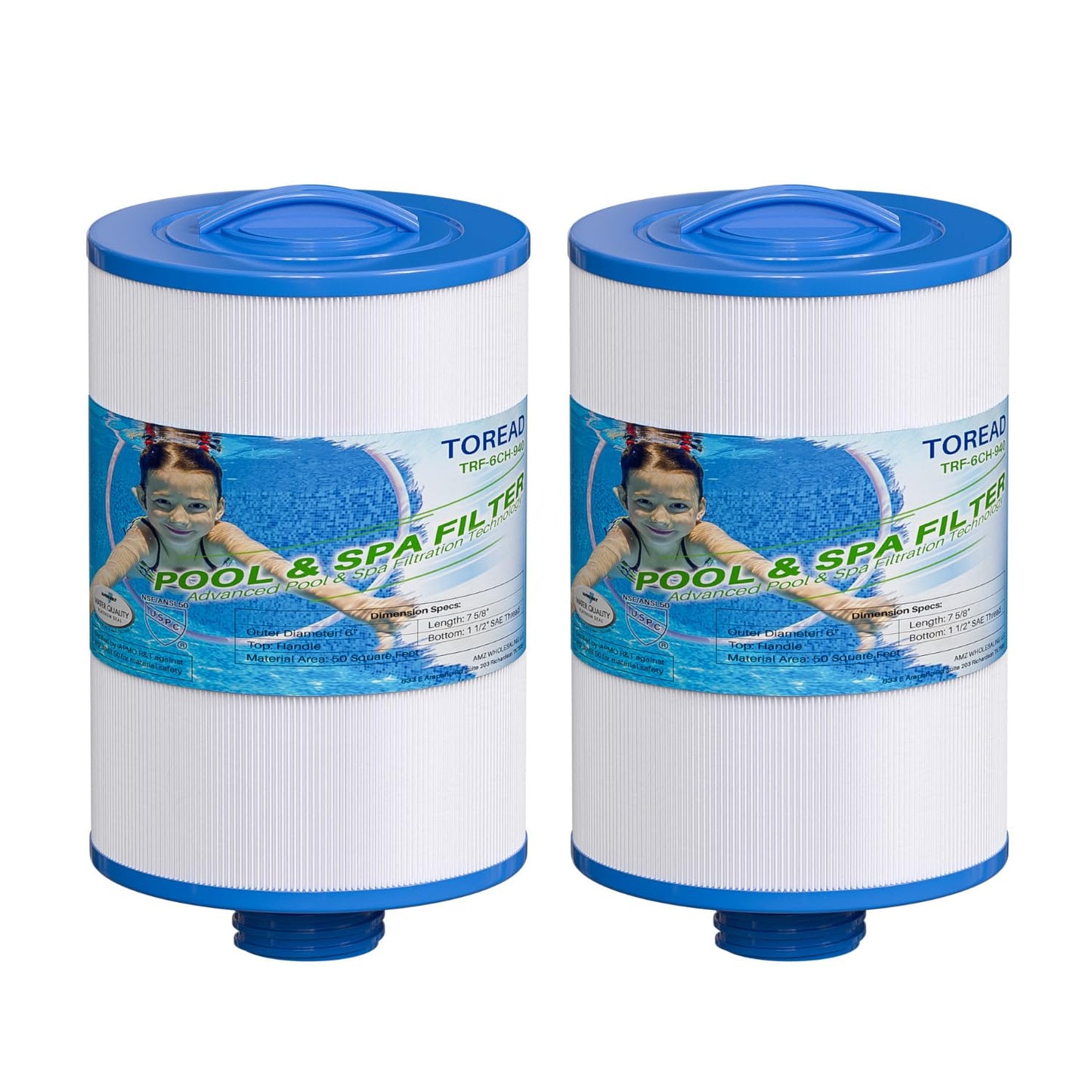 TOREAD Replacement for Spa Filter Unicel 6CH-940, PWW50P3(NOT PWW50P4), Filbur FC-0359, 817-0050, 25252, 03FIL1400, 1 1/2" SAE Thread Screw in Filter, 2 Pack