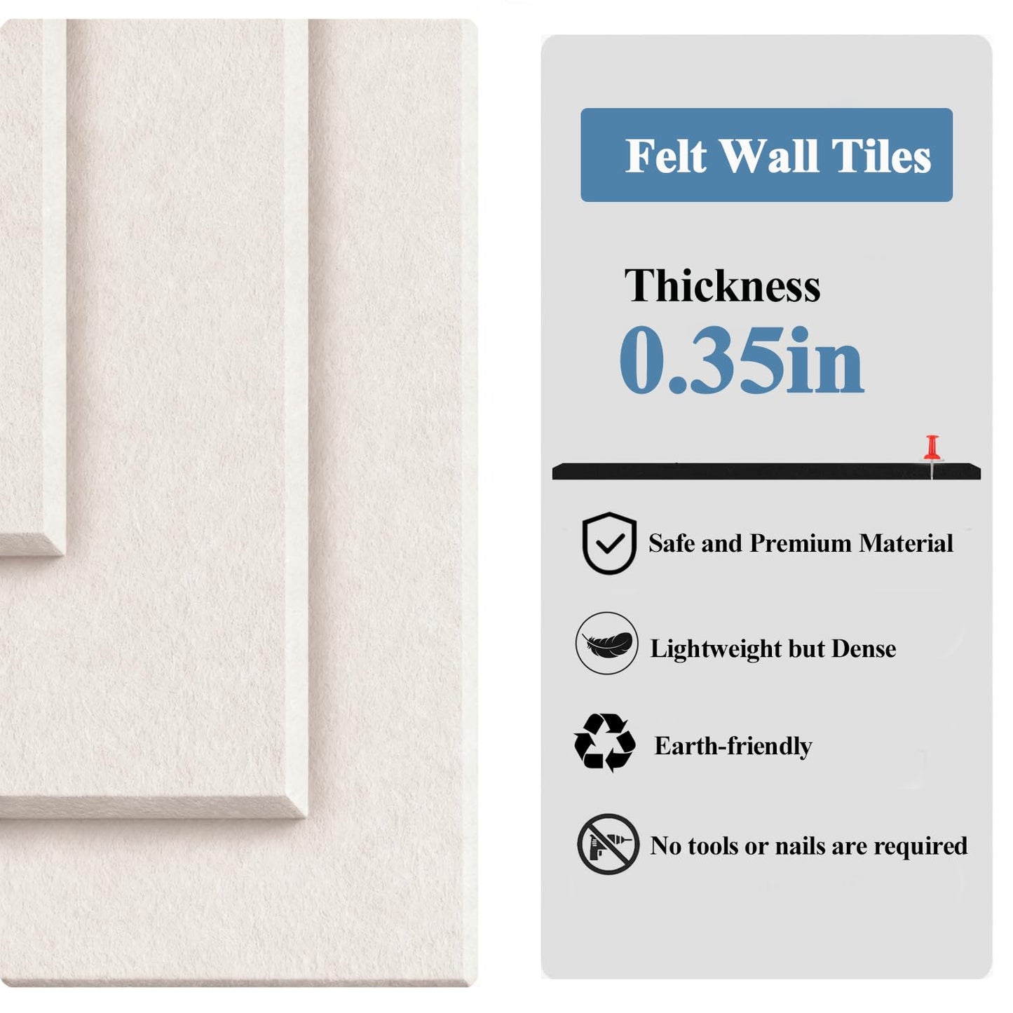 Large Cork Board for Walls, 12 Packs Beige Felt Wall Tiles with 35 Pushpins, 48" X 36" Large Bulletin Board, Removable Cork Board Alternative for Home School (Beige, Square Striped-12pcs)