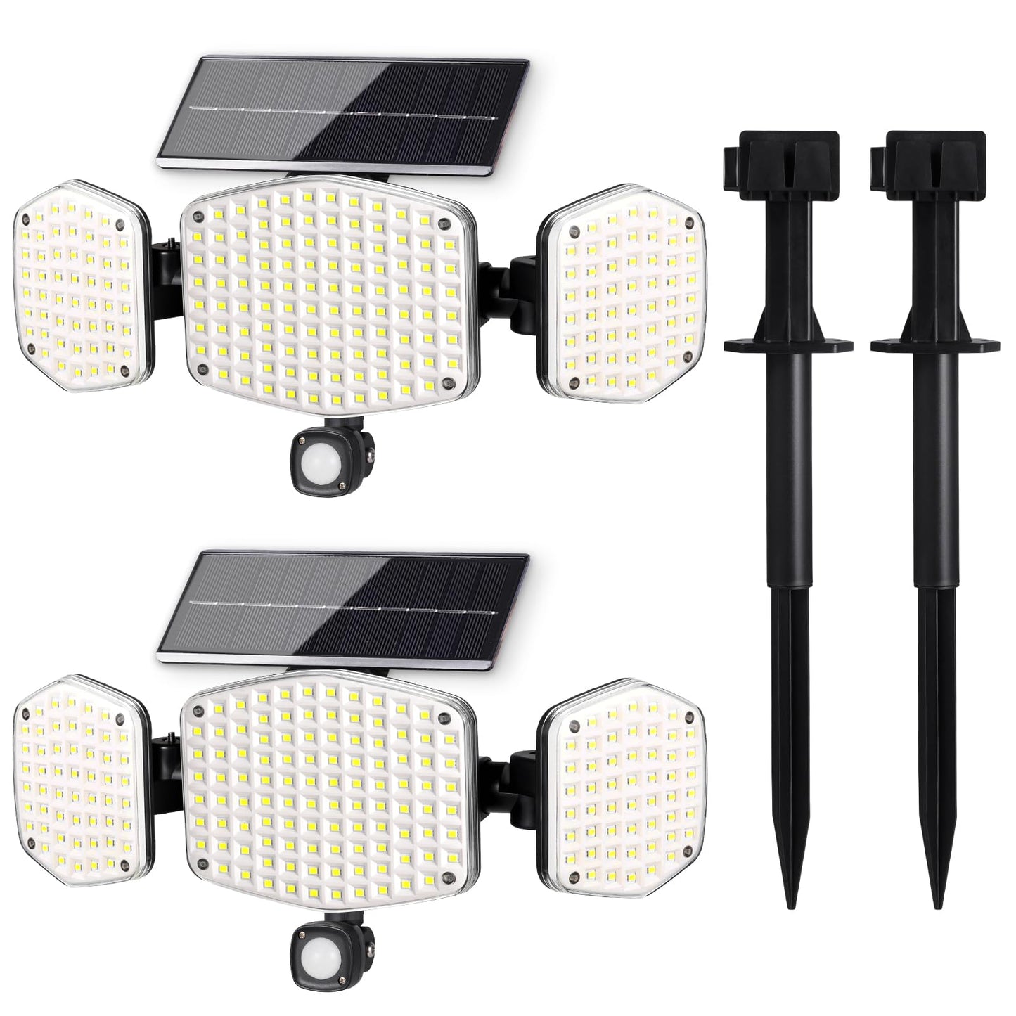 HAARAY Solar Outdoor Lights Motion Sensor Outdoor Lights with Ground Stakes, 208 LED Super Bright IP65 Waterproof 3 Head Security Flood Lights for Front Door Garden Porch Fence