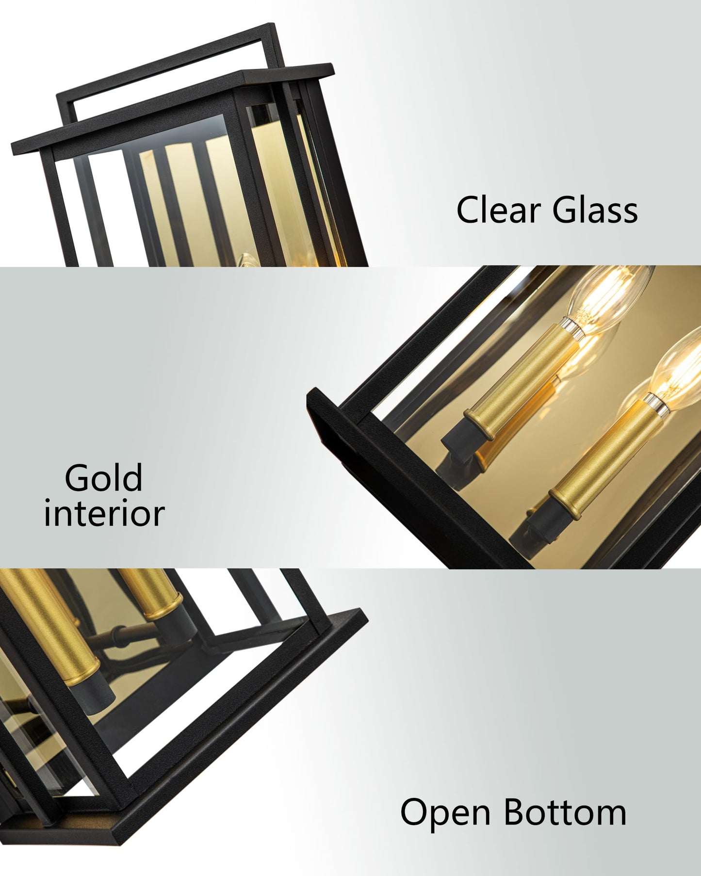 OUPAVOCS Outdoor Wall Lights with Clear Glass, Black Exterior Porch Lights Wall Mount, Outdoor Wall Sconce with Gold Candelabra Interior, Wall Lantern, Patio Light Fixture for House, Entryway, Garage