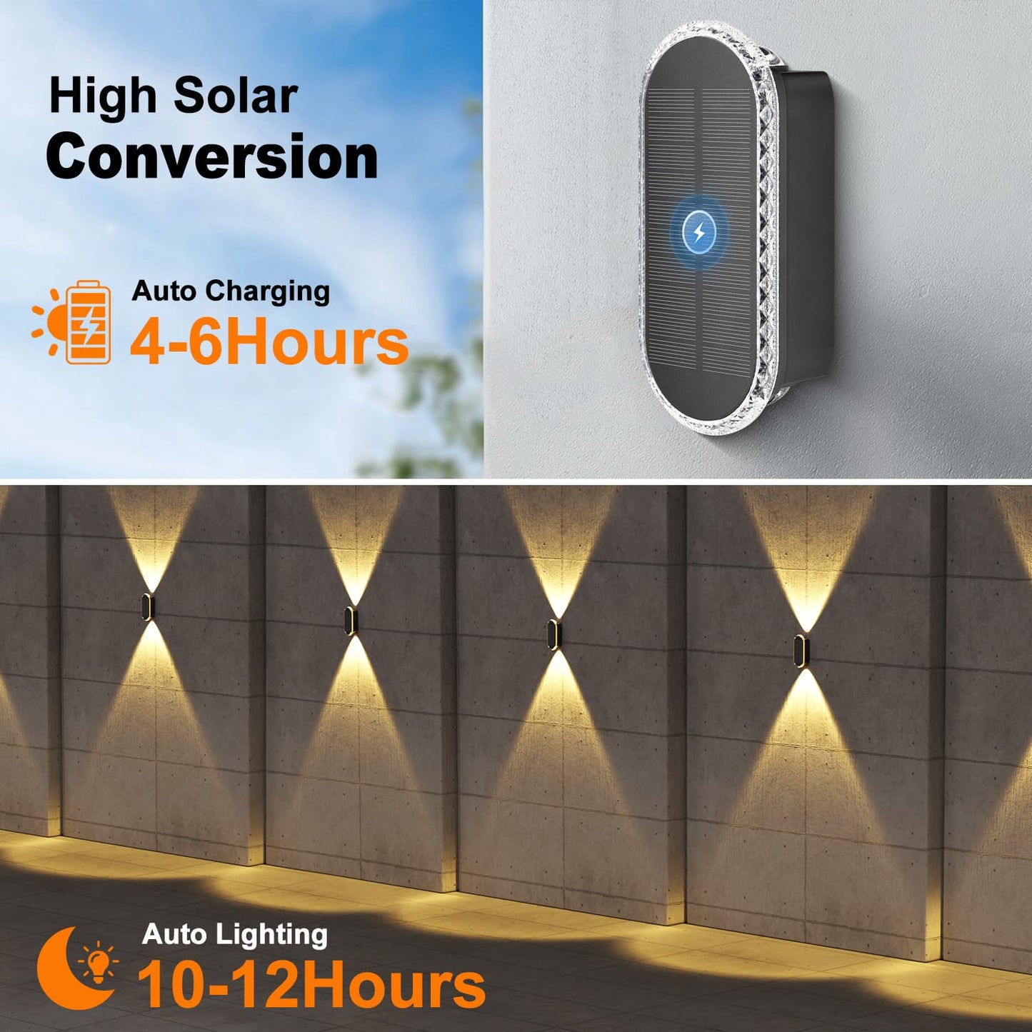Ellasay 8-Pack Fence Lights Solar Powered: Up and Down Focus LED Solar Wall Lights Outdoor - IP65 Waterproof Solar Lights for Outside Patio/Backyard/Porch/Railing - 3 Color Modes
