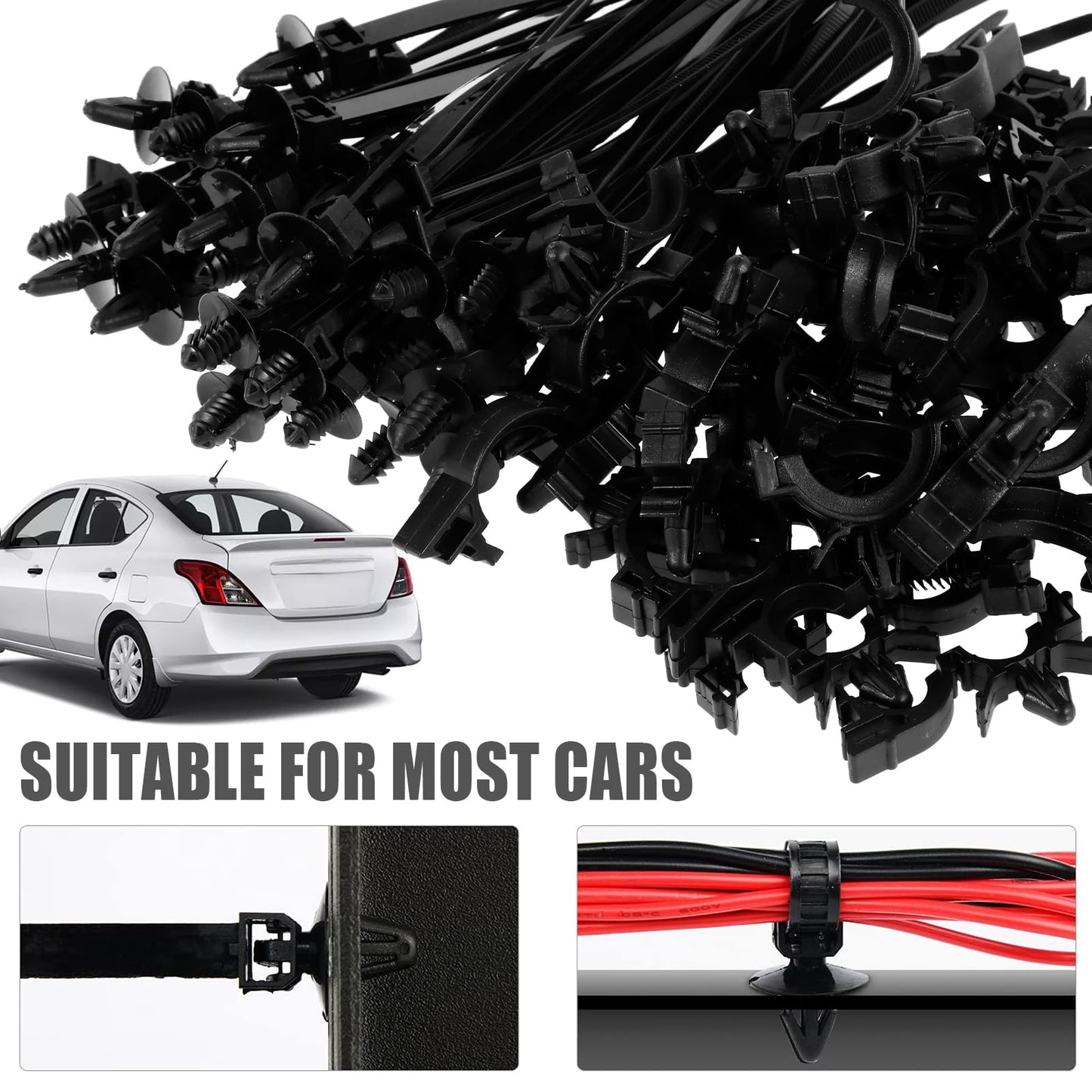 Abizarch 290Pcs Car Wire Harness Routing Clip Assortment Kit, 5 Different Sizes Wire Routing Clips Enduring Nylon Retainer Car Clips Replacement Parts for Most Cars Auto