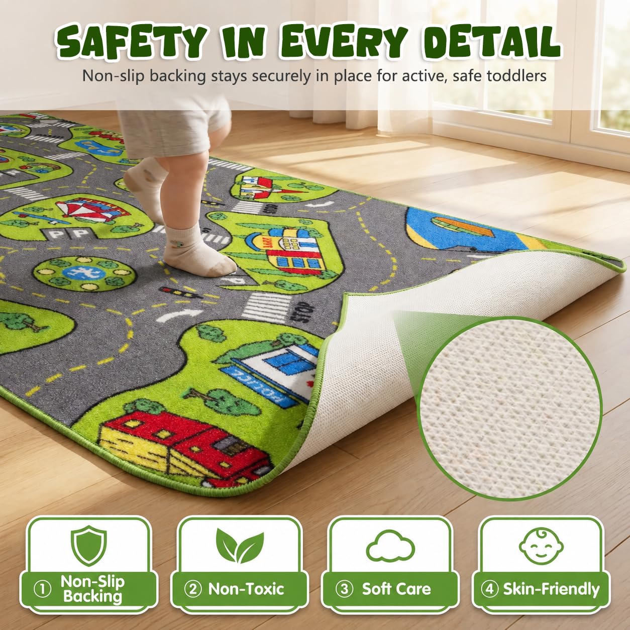 Large Kids Carpet Playmat Rug 32" x 52" with Non-Slip Backing, City Life Play Mat for Playing with Car Toy, Game Area for Baby Toddler Kid Child Educational Learn Road Traffic in Bedroom, Classroom