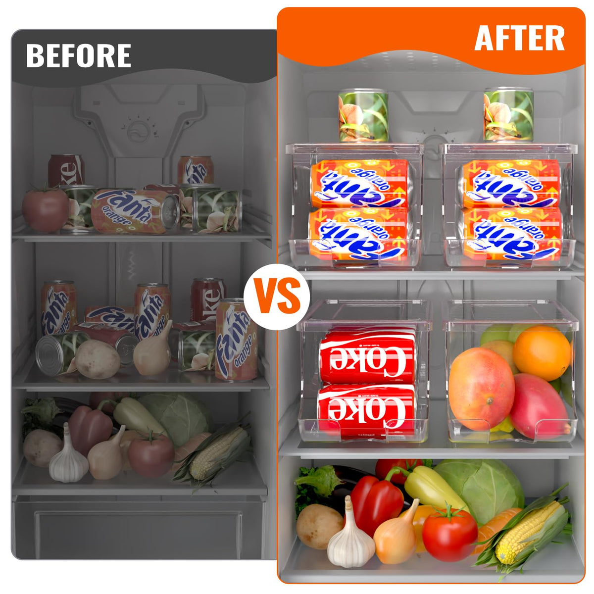 SCAVATA Soda Can Organizer for Refrigerator, Stackable Canned Food Pop Cans Container Can Holder Dispenser with Lid for Fridge Rack Freezer, Clear Storage Bins-Holds 12 Cans Each (4 Pack)