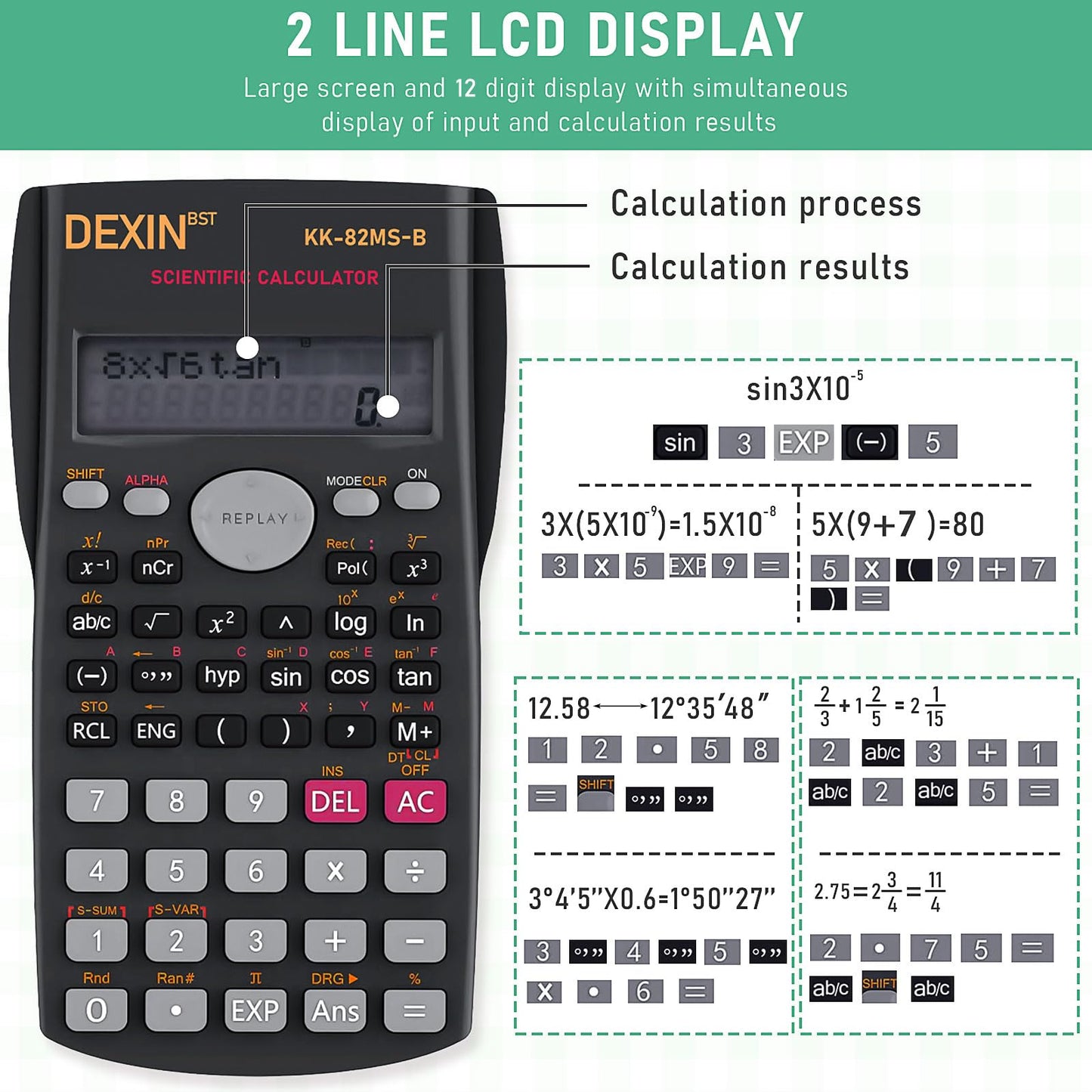 10 Pcs 2 Line Engineering Scientific Calculators Function Calculator Bulk Calculator Large Display Math Calculators for Student Teacher Classroom High School College School Business Offices Black