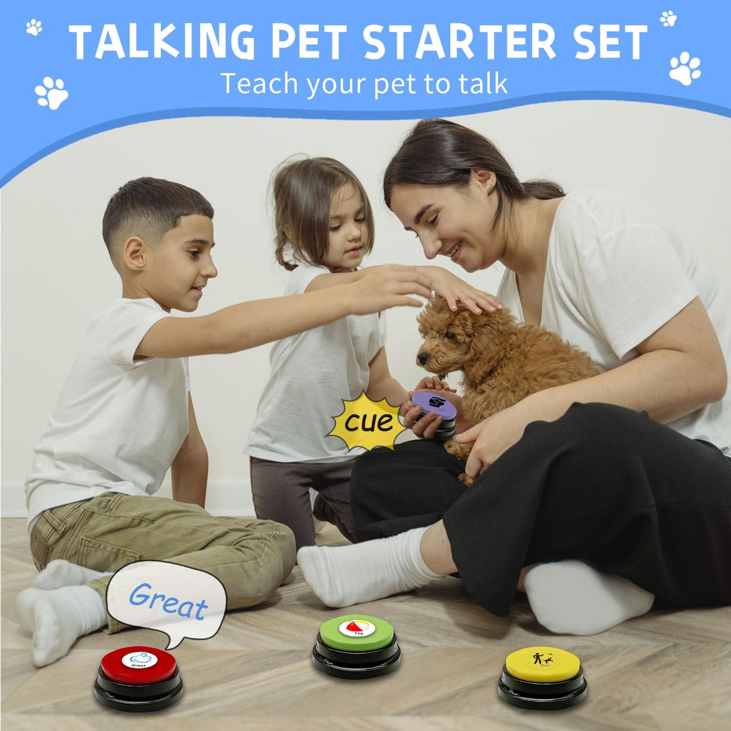BOSKEY 8 Dog Buttons Dog Buttons Training Words, 30-Second HD Recording Includes 4 Pads, 50 Stickers Customized Sounds, Train Dogs to Express Inner Voice