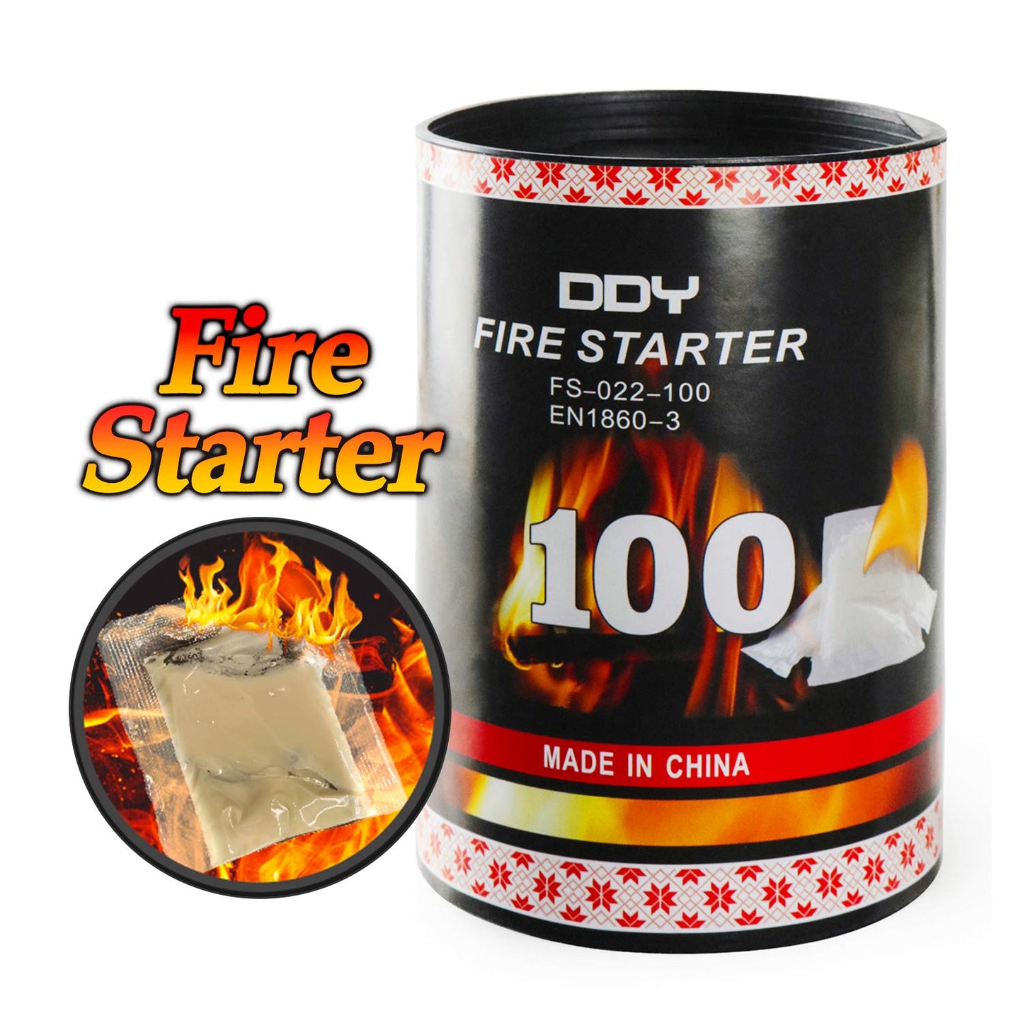 100 Pouches Quick Starters Fire，Original Burner Firestarter Firelighter Natural Safe Cubes FireStarter Burns up to 8 Min at over 750° - 100% Waterproof, for Campfire,Hiking,Start Wood Charcoal Kit