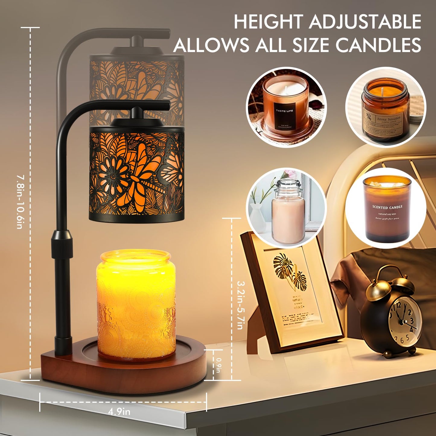 Candle Wax Warmer Timer Dimmer- Electric Wax Melt Warmer with Adjustable Height for Scented Candles, Home Décor Fragrance and House Warming Birthday Gifts for Women Mom