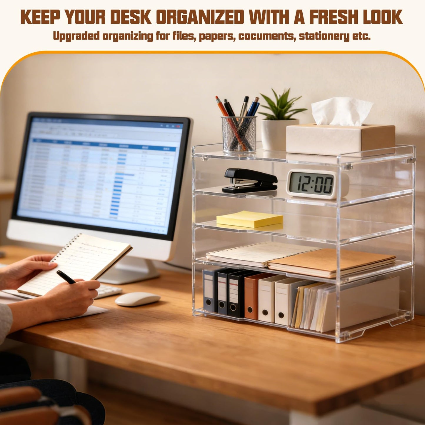 Paper Organizer Tray, Leffis Clear Acrylic Desk Organizers and Accessories, Letter Tray Organizer, Acrylic Desk Organizer, Office Desktop Organizer, for Home School Desktop Organization
