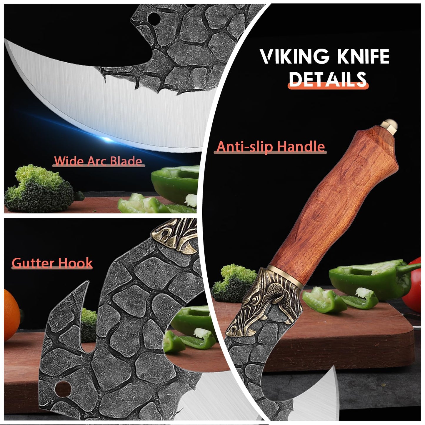 Dream Reach Viking Cleaver Knife Butcher Meat Cutting Boning Knife High Carbon Steel Kitchen Axe with Sheath Home Outdoor BBQ Camping Birthday Christmas Gift Men