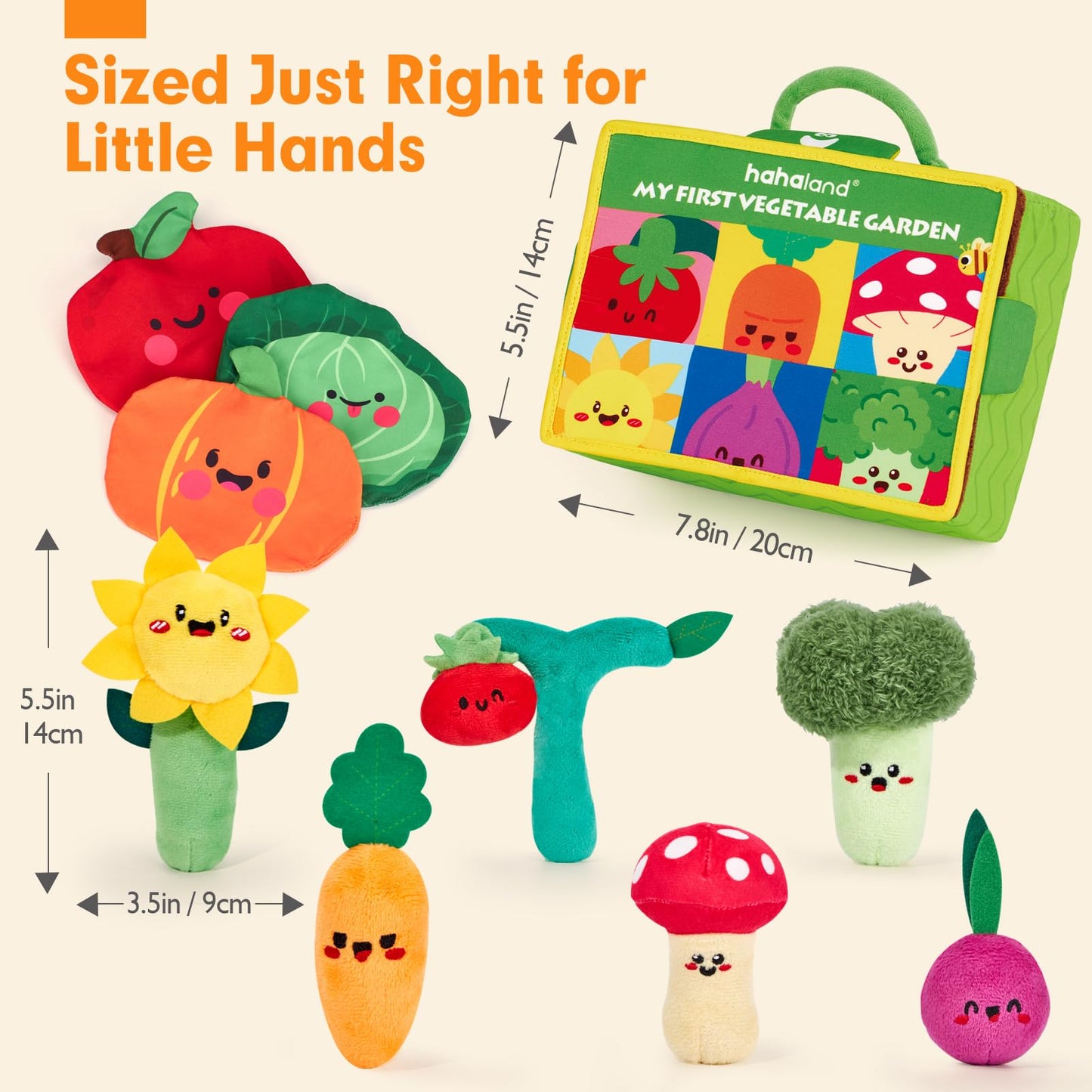 hahaland Baby Toys 6-12 Months - Fruits Vegetables Garden Plant Plush, 6 Month Old Toys Sensory Toy Carrot Flower with Rattles, Mirror, Squeaker, Textures, Crinkle Tissues for Babies