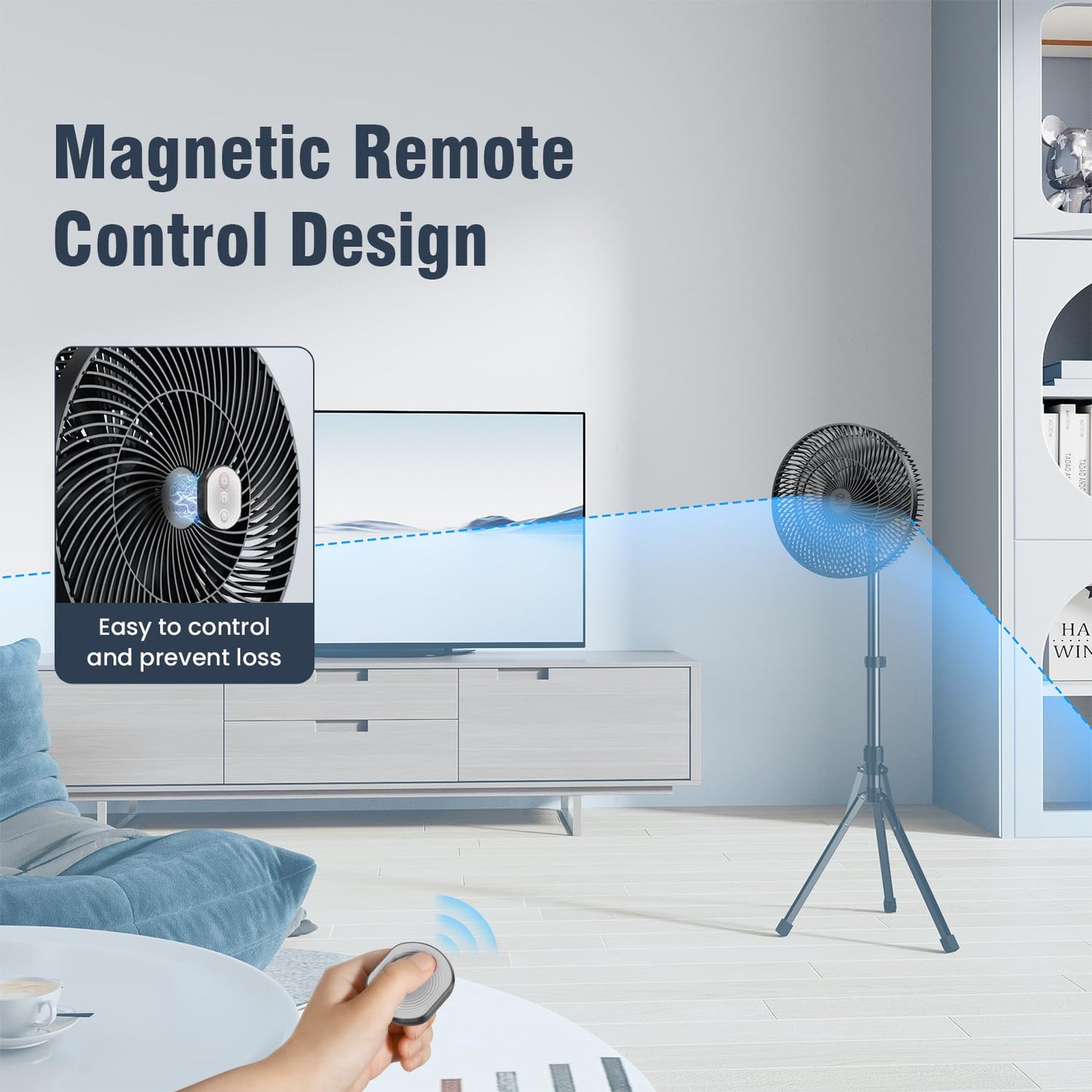 12” Portable Fan 16000mAh Battery Operated Rechargeable, Oscillating Pedestal Stand Fan, Adjustable Height, Remote Control, 4 Seeds, Timer, Cordless Fan for Travel Camping Bedroom