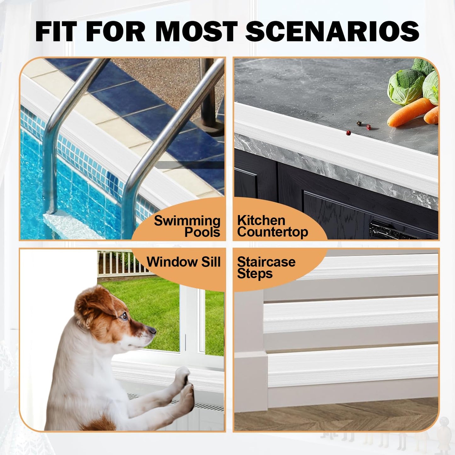 Dog Scratching Windows Sill Protector, Window sill Protector for Dogs, Prevent Dog and Cat Scratching, 4 x 1.6 inch Rubber Furniture Edge Protectors(157.4" White)