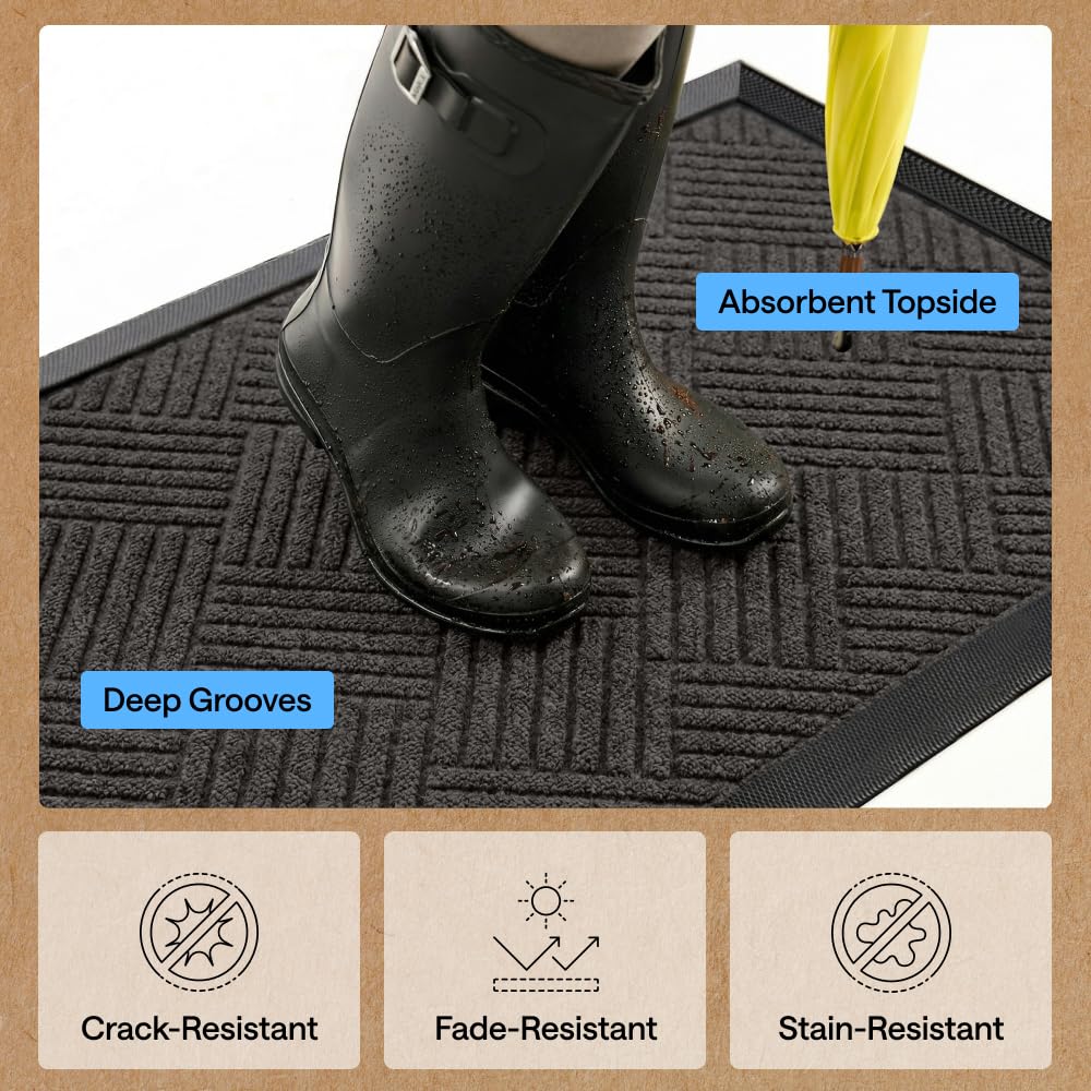 GORILLA GRIP Durable Natural Rubber Door Mat, Waterproof, 23x35, Low Profile, Heavy Duty Welcome Doormat for Indoor and Outdoor, Easy Clean, Rug Mats for Entry, Patio, Busy Areas, Gray Diamond