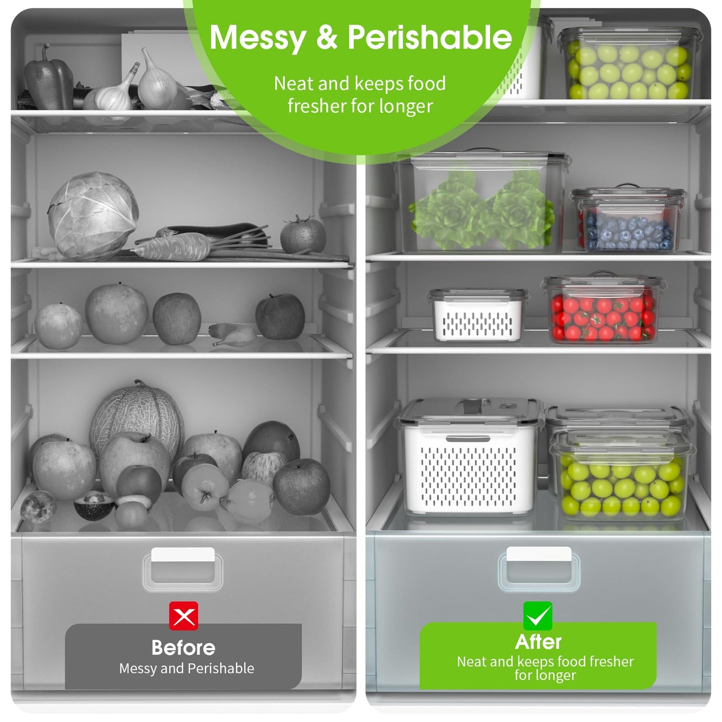 BOICHU Fruit Storage Containers for Fridge - 5 Size Berry Containers for Fridge Keep Fresh with Colanders and Vent Handle Lids, Clear Vegetable Storage Containers for Refrigerator, Lettuce Keeper