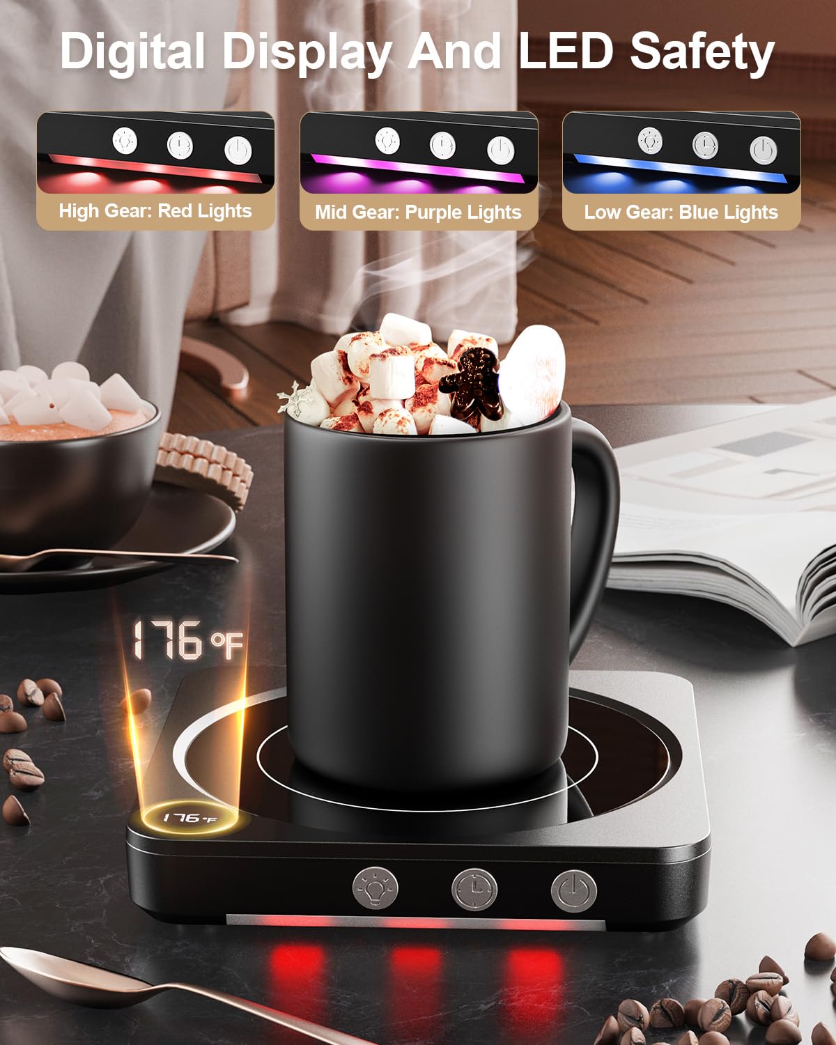 House Gem Mug Warmer - 36W Coffee Mug Warmer for Desk with Temperature Display, 2-12Hrs Auto Shut Off, Smart Candle Warmer - Ideal Coffee Gifts Accessories Keep Beverages Coffee Warmer (Black)
