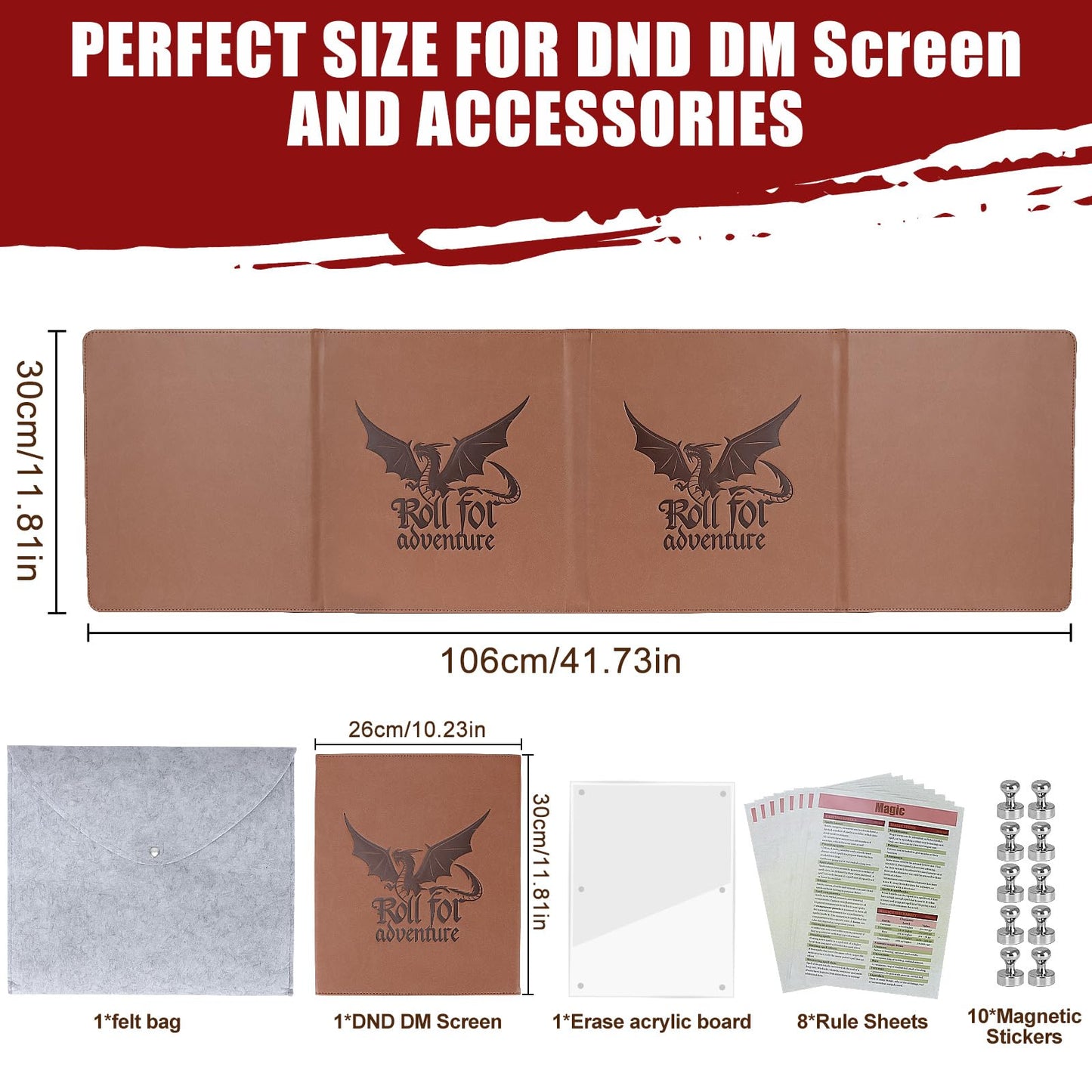 DND DM Screen 5e Dungeon Master Screen Deluxe Leather 4-Panel Customizable Magnetic Panel Game Master Screen with Magnetic Stickers, for Dungeons and Dragon, Pathfinder