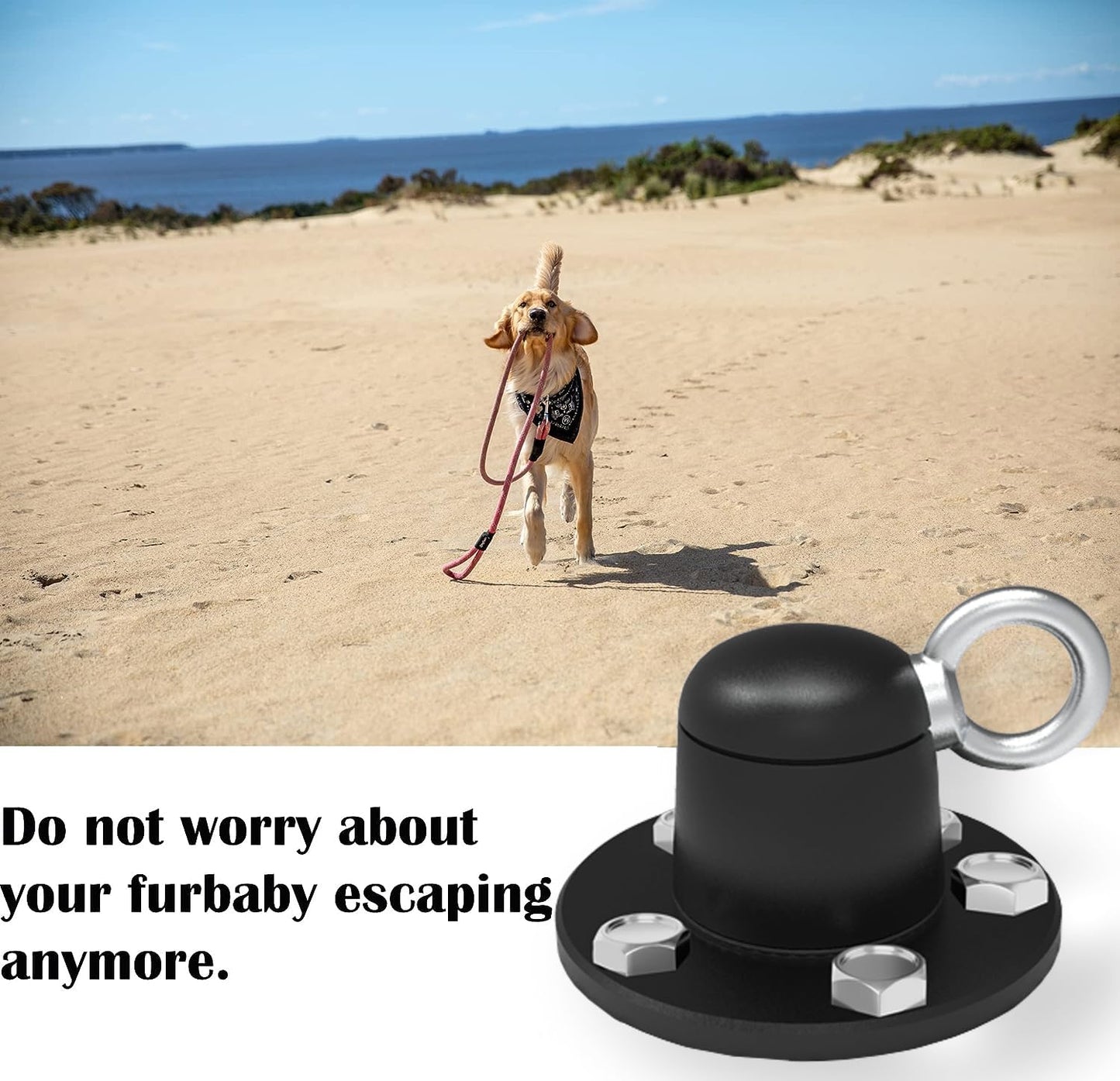 Dog Tie Out Stake Anchor, 360° Swivel Dog Tie Out Cable Runner for Yard Camping (Black)