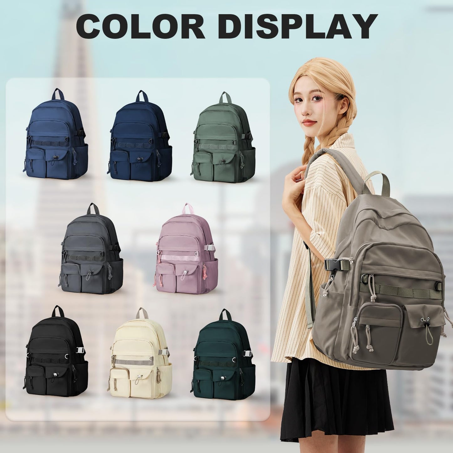 Lightweight Backpack for Women Casual Backpack College High School Bookbag Water Resistant Laptop Bag for Men Travel Daypack for Sports Work C6-Grey Brown