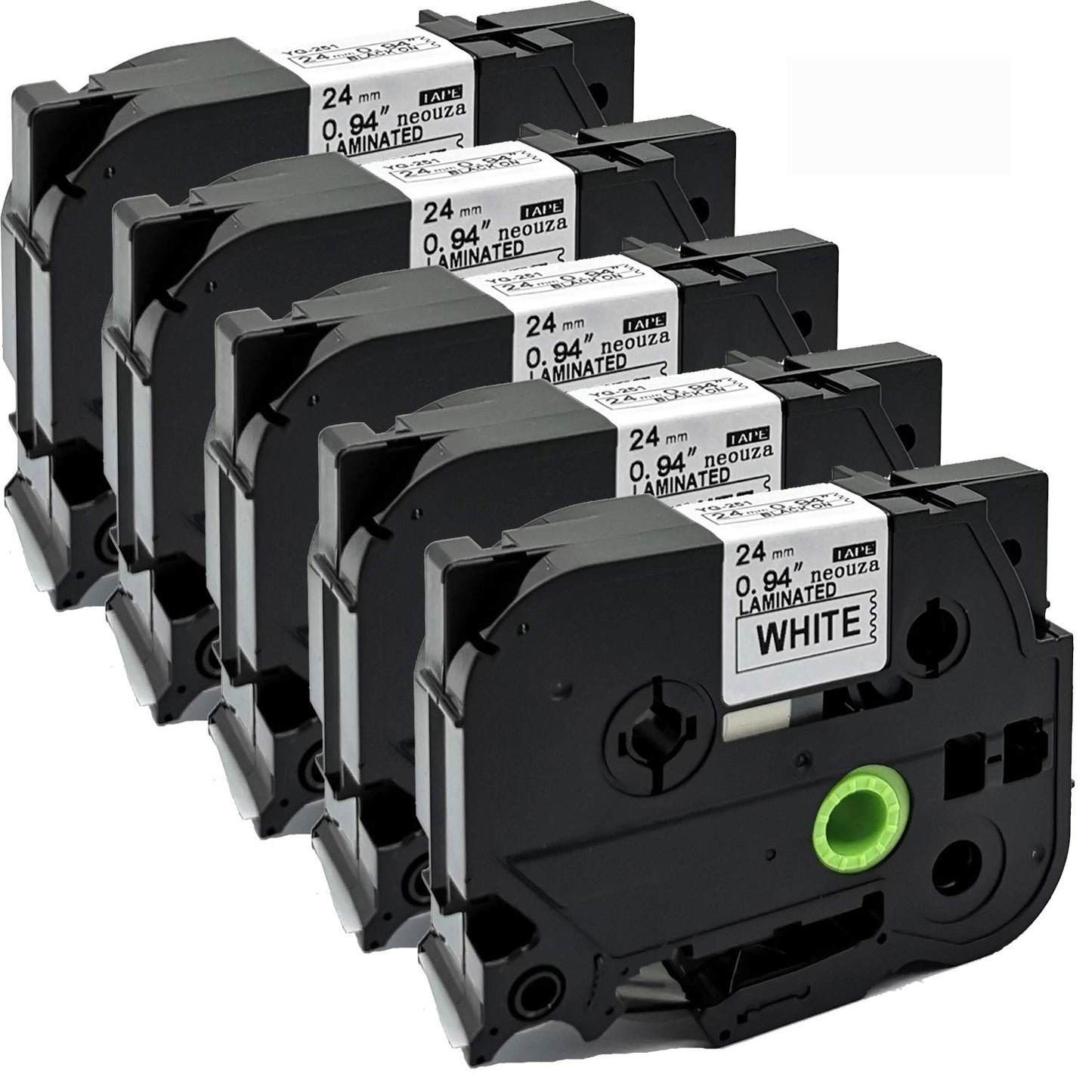 NEOUZA 5PK Compatible with Brother Laminated Tze TZ Label Tape Cartridge 24mm x 8m (Set of TZe-251 Black on White)