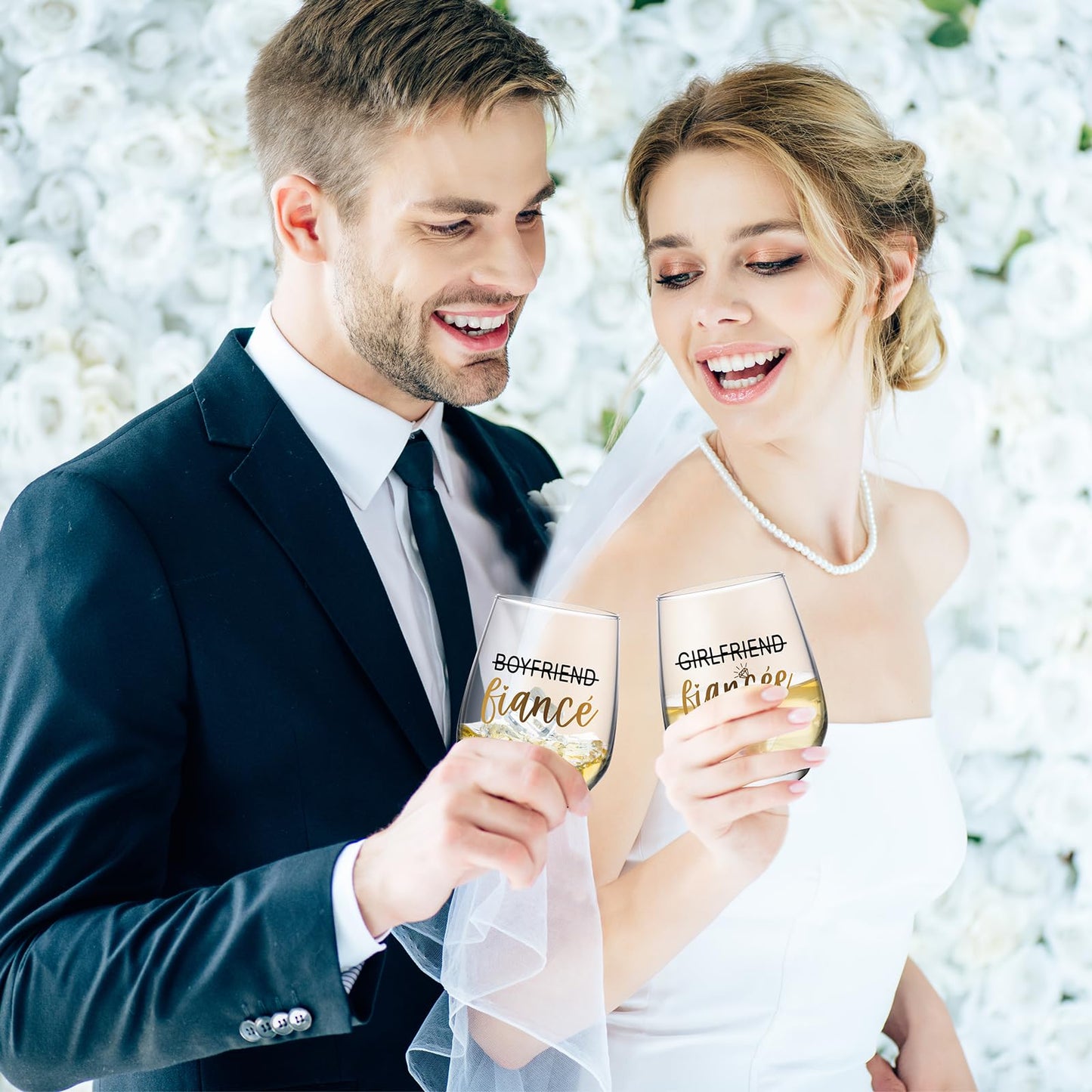 JTAMOHI Engagement Gifts for Couples, 5 Pcs Fiance Fiancee Wine Glass Gifts Set, Engagement Gifts for Newly Engaged Couples, Fiance Fiancee Gifts for Him and Her, Newlywed Wedding Gifts, Bridal Shower