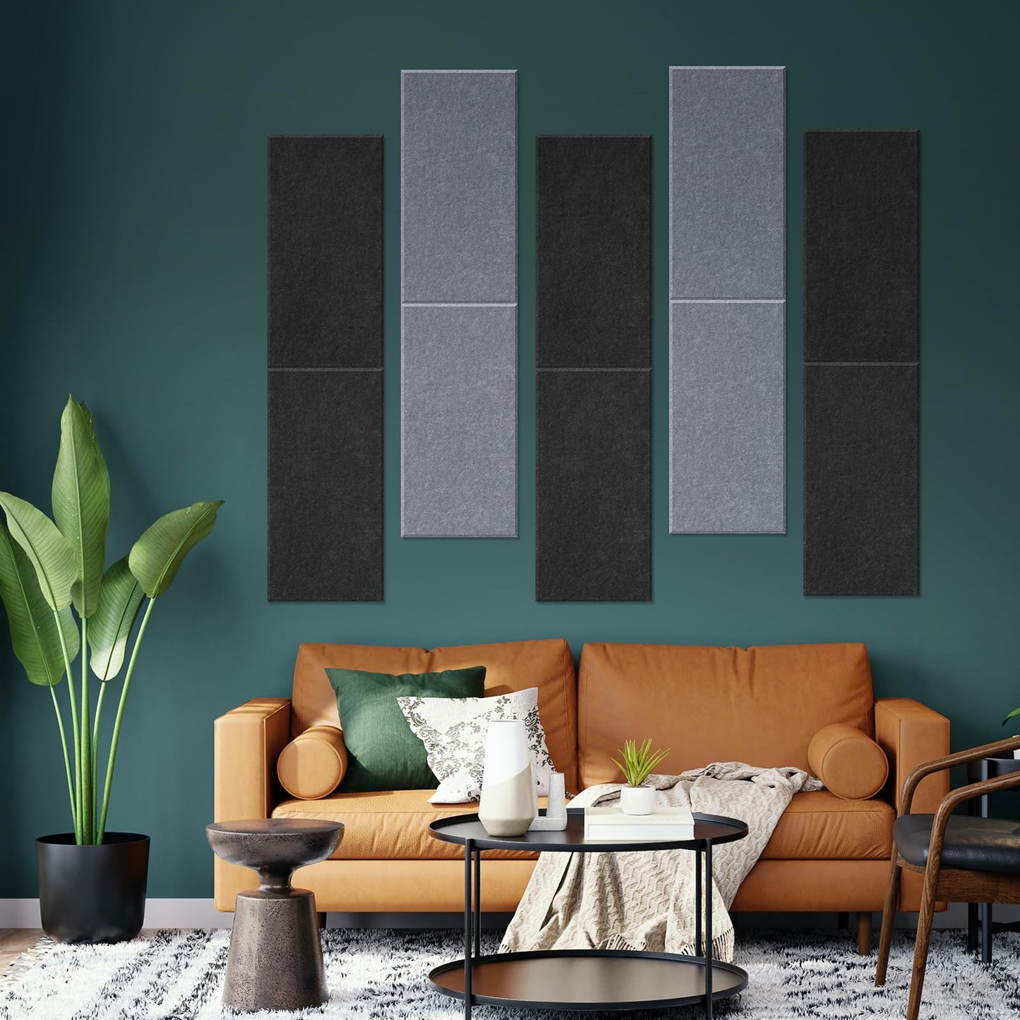 DrKlang 6 Pack Acoustic Panels, 23.6" x 11.8" Decorative Soundproofing Panels, Wall and Ceiling Acoustical Treatment Tiles, Great to Reduce Echo and Noise for Home and Office- Black