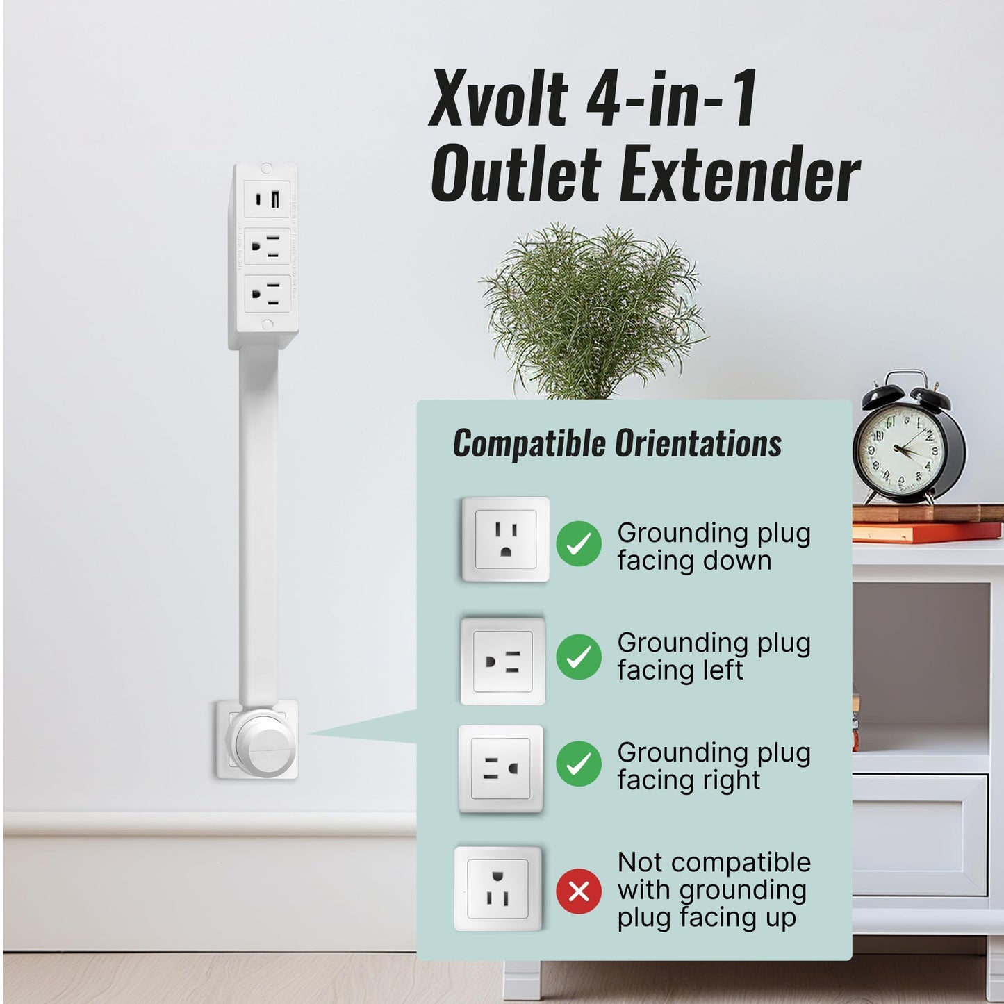 Electrical Outlet Extender,Access Hard-to-Reach Outlets! Features USB-A, USB-C, and 2 AC Outlets, Extends 17"-27", Rotates 180°,Use Behind Couches, Nightstands, Desks, and More- 1PCS