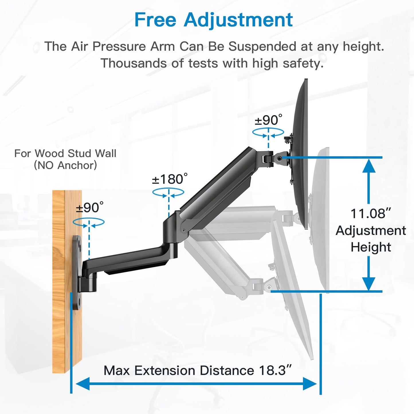 HUANUO Monitor Wall Mount for 17 to 32 Inch Computer Screen, Monitor Wall Mount Arm Holds up to 17.6lbs, Height Adjustable Full Motion Design Wall Monitor Arm - VESA Mount 75x75,100x100