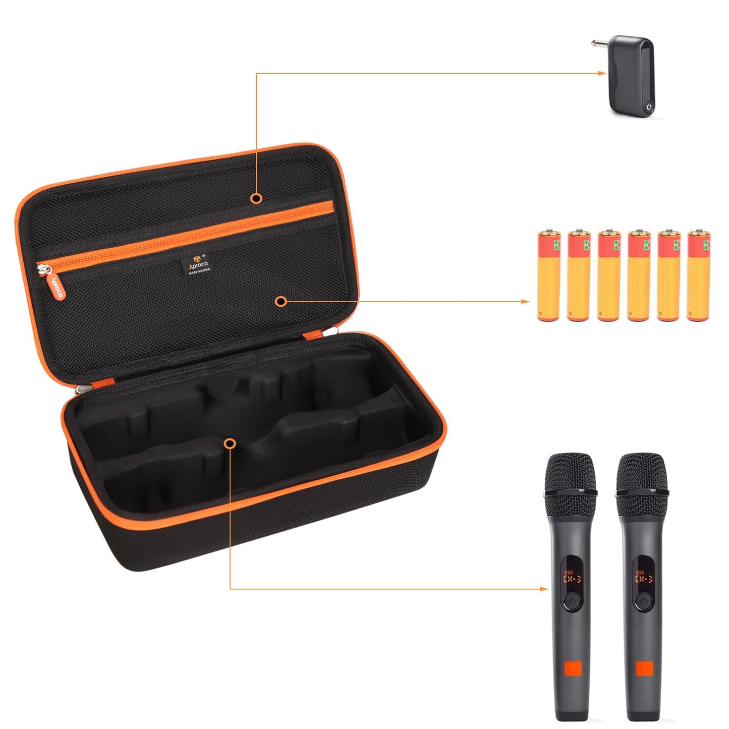 Aproca Two Microphone Case Compatible with JBL Wireless Two Microphone System, Portable Handheld Dual Mic Bag for Receivers, Adapters, AA Batteries-Black
