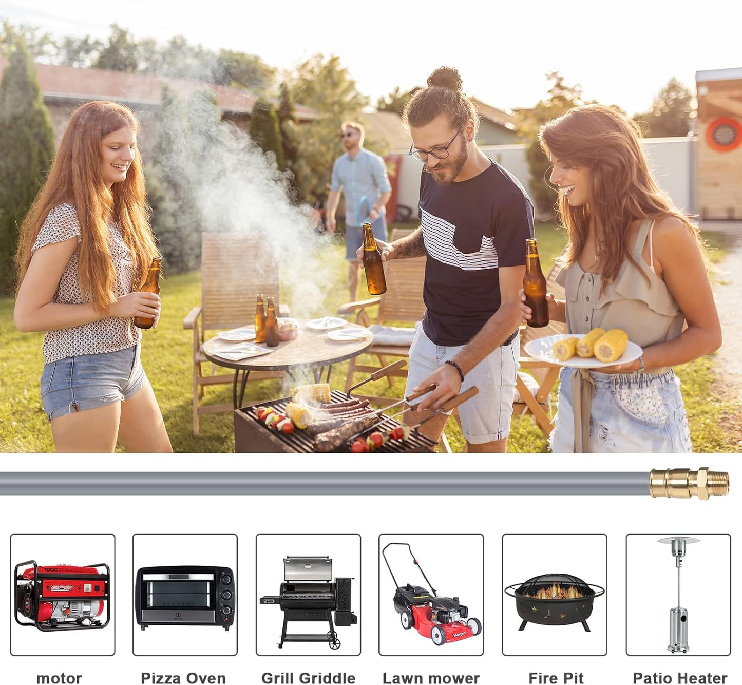 12 Feet 3/8 inch ID Natural Gas Grill Hose with Quick Connect Propane Gas Hose Assembly for Low Pressure Appliance -3/8 Female Pipe Thread x 3/8 Male Flare Quick Disconnect - CSA Certified