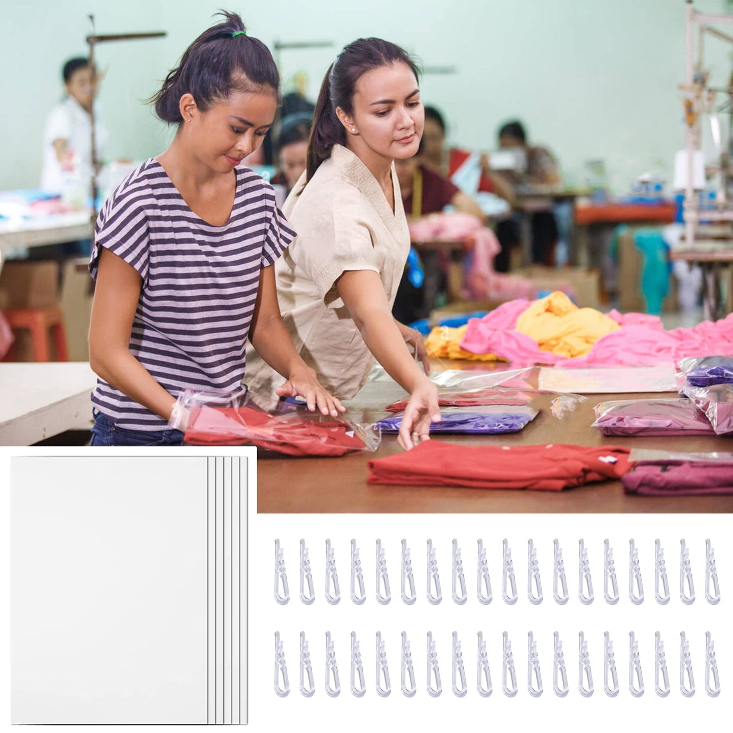 30 Pcs Thicken Comic Book Boards and 120 Pcs Clear U Shape Plastic Alligator Clips, Thickness 1 mm Fabric Organizer Boards for Folding and Storing Fabric, 7.5 x 10.6 Inch (30)