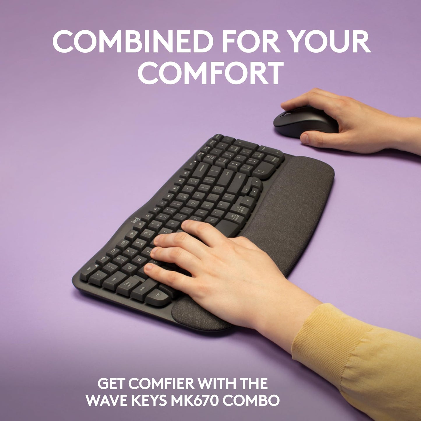 Logitech Wave Keys MK670 Combo, Wireless Ergonomic Keyboard with Signature M650 L Wireless Mouse, Comfortable Natural Typing, Bluetooth, Logi Bolt, for Multi-OS, Windows/Mac, French Layout - Graphite