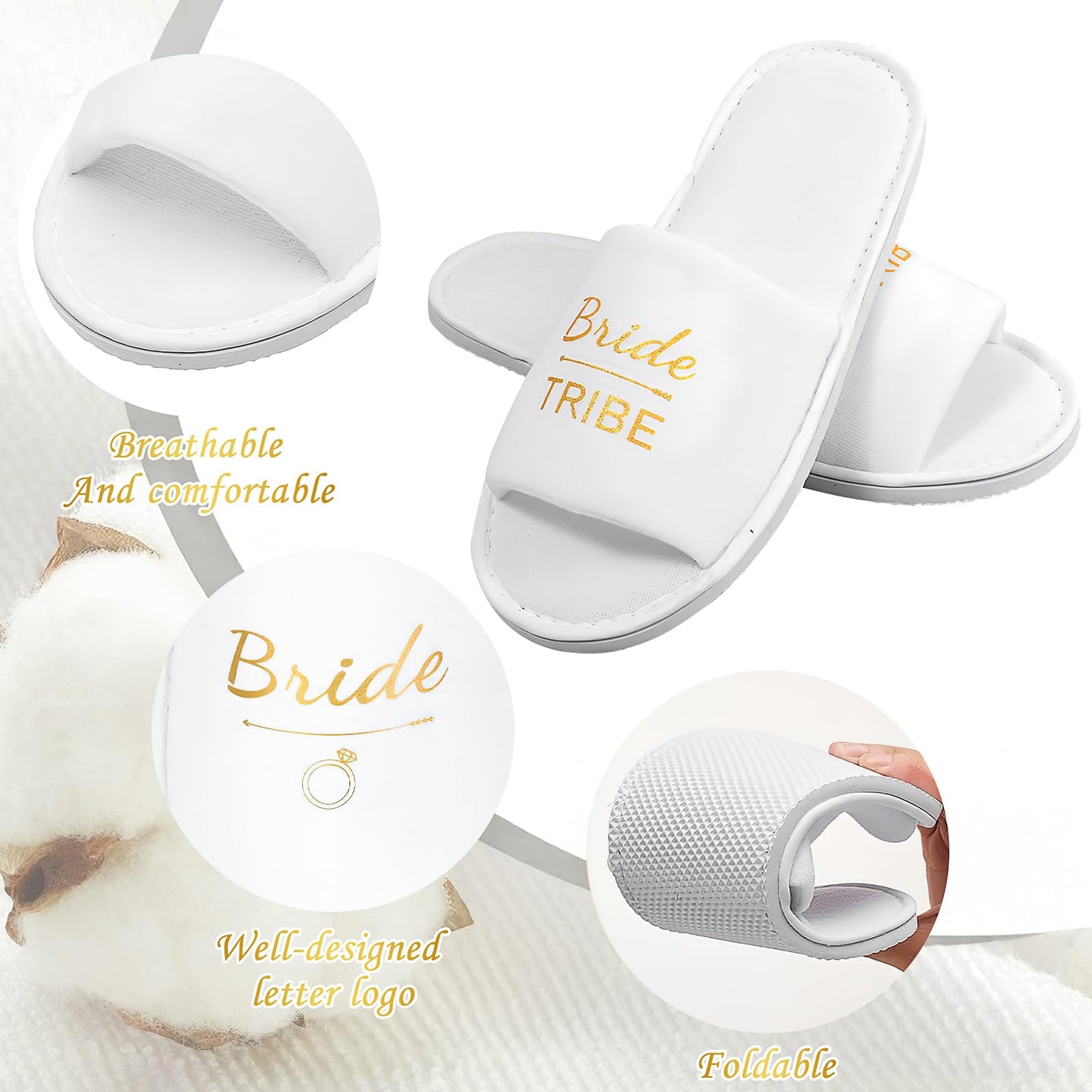 12 Pairs Wedding Slippers, White Bridesmaid Slippers Bridal Party Slipper Set, Disposable Hotel Slipper Bulk for Wedding Day Bridal Women Bachelorette Party Favor