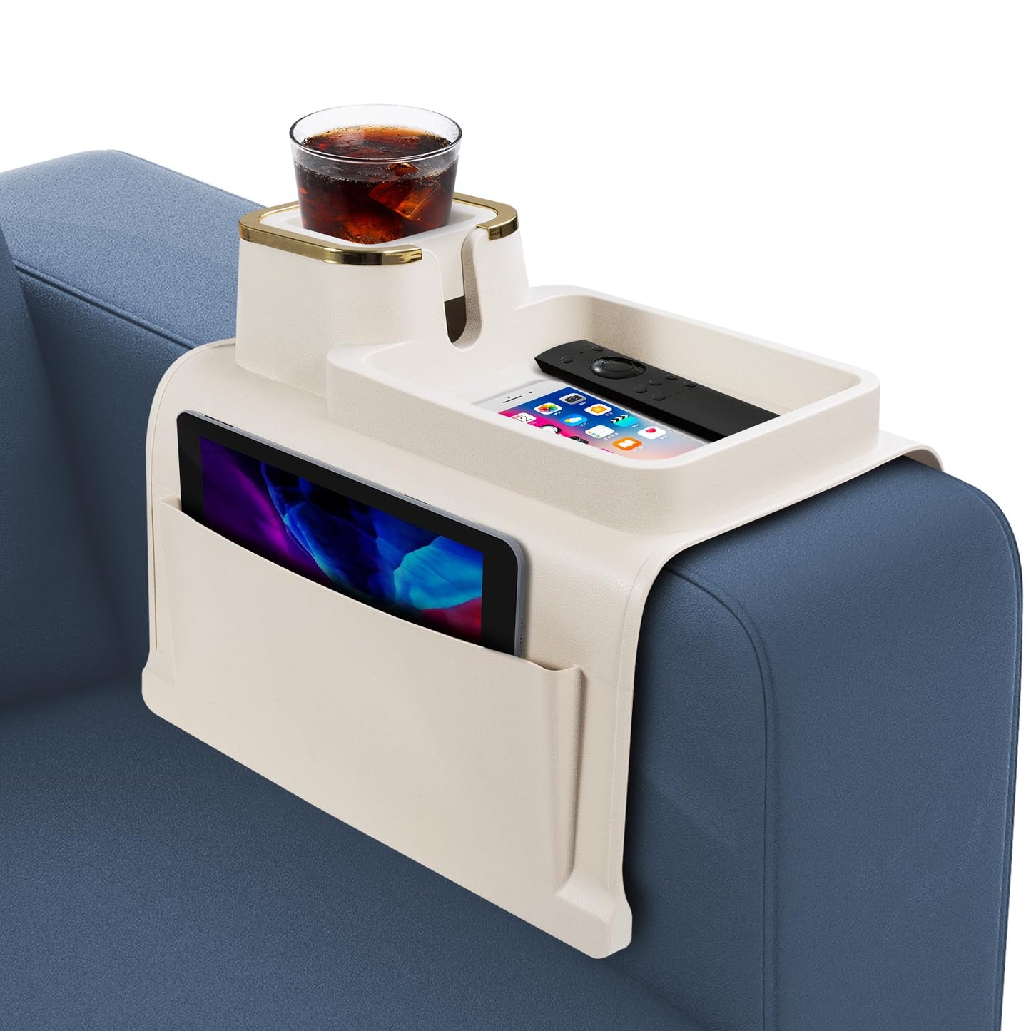 Sofa Cup Holder with Tray & Dual-Sided Caddy, Large Silicone Sofa Arm Tray, Premium Quality, Non-Slip & Spill-Resistant Holder, Multipurpose Cup Holder for Couch and Sofa
