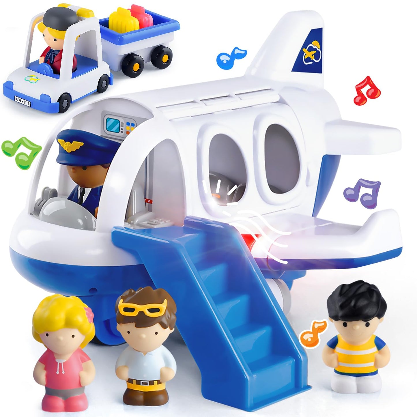 PLAY Airplane Toy for Kids - Toddler Airplane Toys Travel Plane Toys for Kids 2+ Years Old with Small Figures & Baggage Carrier, Musical Toy Airplane with Lights for Boys Girls Gifts Birthday