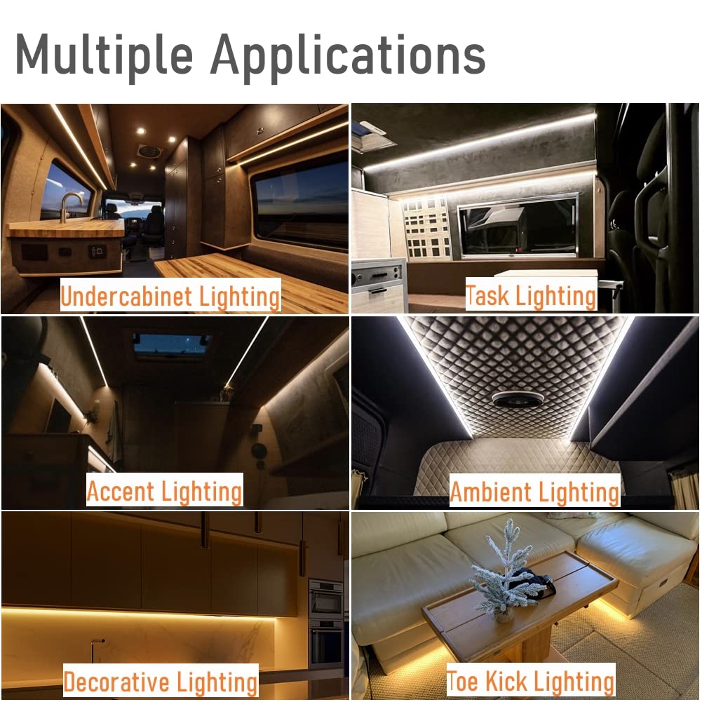 Obeaming RV Flexible LED Strip Light 12V Dimmable Tape Light 16.4 ft 600 LEDs 2000 Lumen Width 5/16” for Camper Van Motorhome Truck Trailer Interior Lighting, CRI 90+ Indoor Only (3000K)