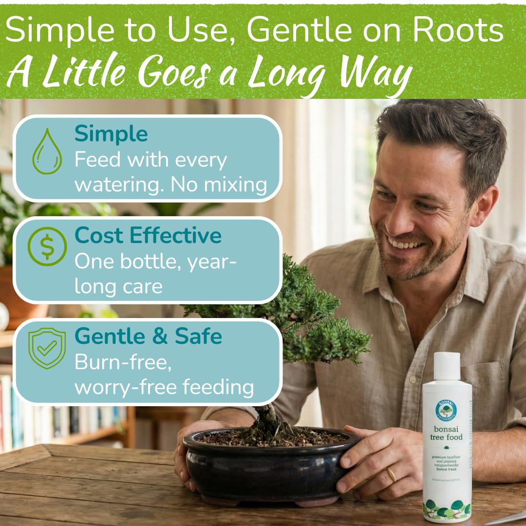 Bonsai Tree Food | Premium, Gentle Liquid Fertilizer for Healthy Growth, Strong Stems and Beautiful Blooms | 3-3-3 Balanced NPK Concentrate | 8 oz (240 ml)