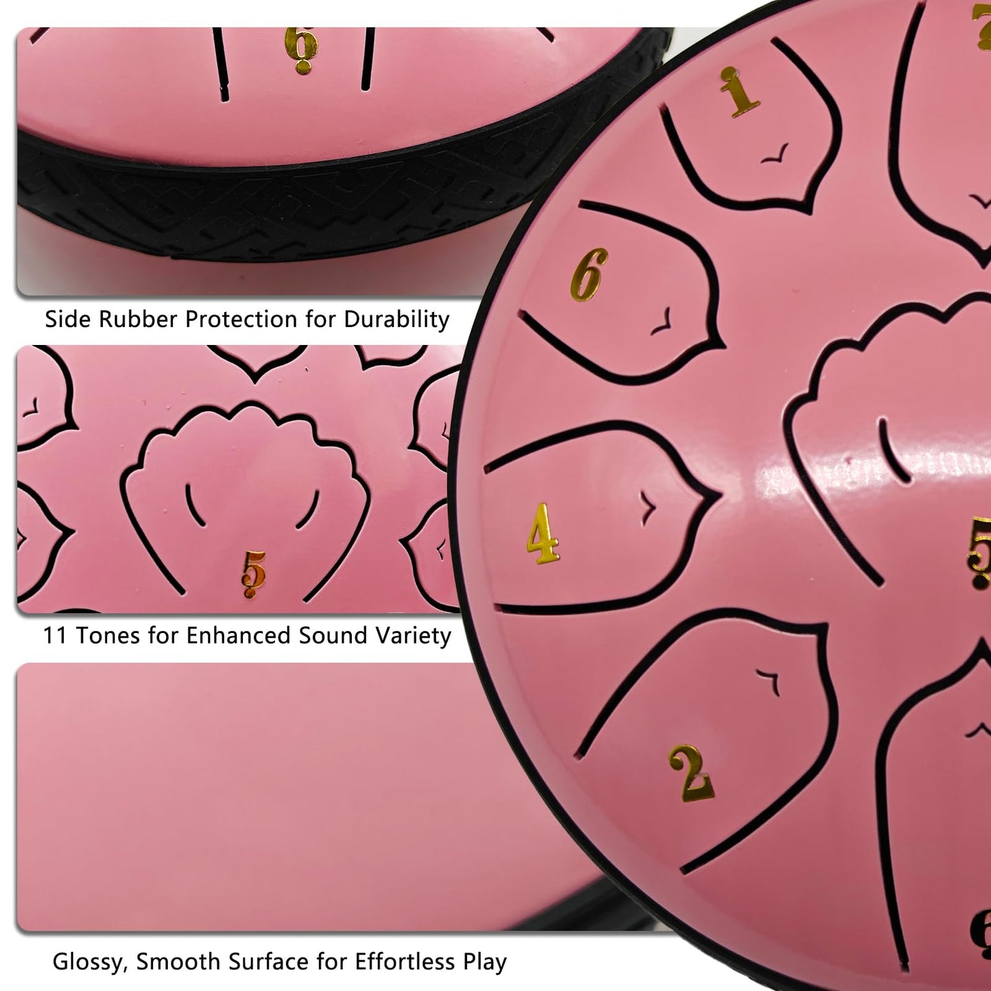 MIUYA 6-Inch 11-Note Steel Tongue Drum, Carbon Steel, Mallets, Song Book, Carrying Bag, Portable for Outdoor Park, Camping, Travel, Picnic (Pink Rose)