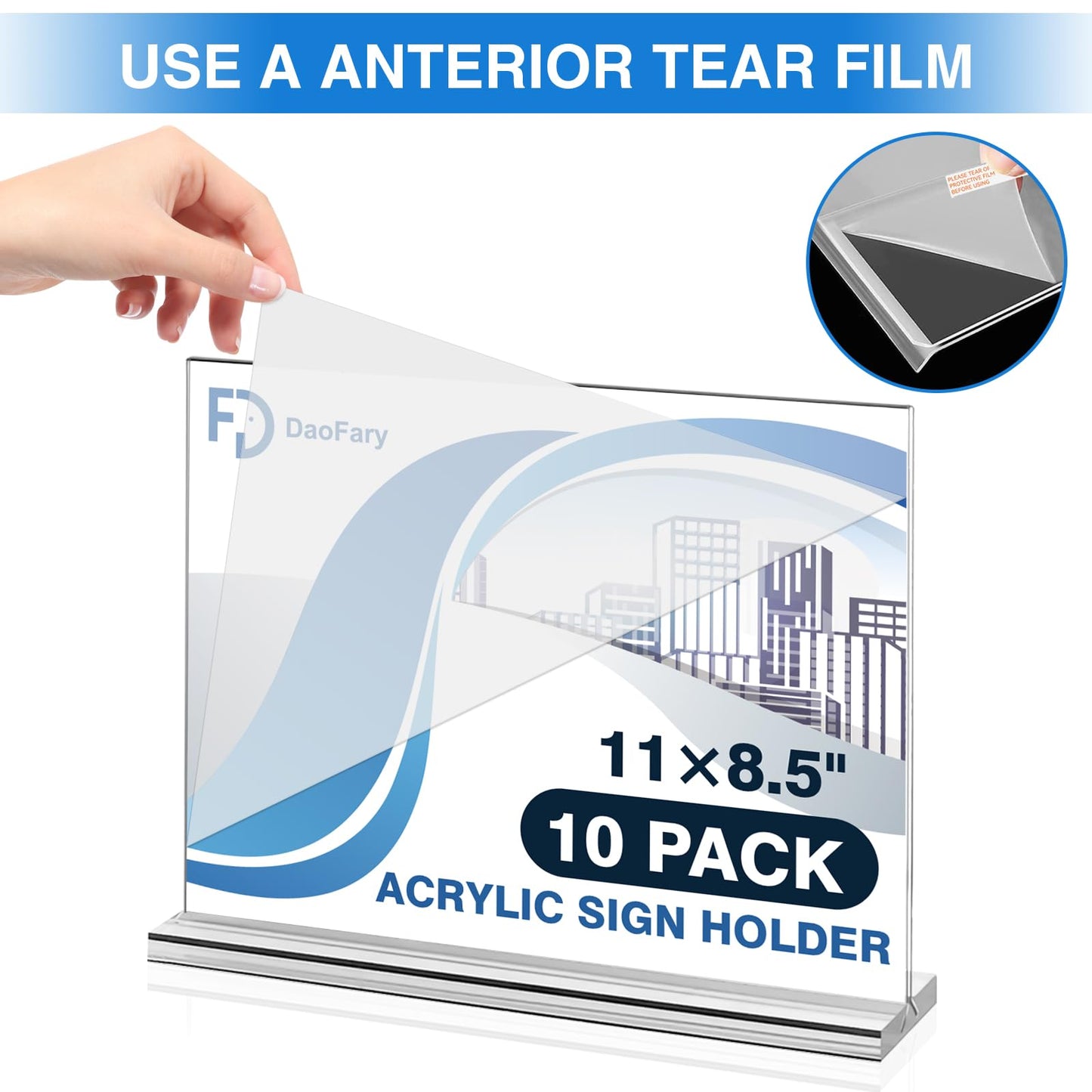 Daofary 10 Pack Acrylic Sign Holder 8.5 x 11 Horizontal, Double-Sided Stand up Table Top Sign Holders, Clear Acrylic Picture Frame Menu Flyer Paper Holder Display Stand for Office Business Store Wedding Party