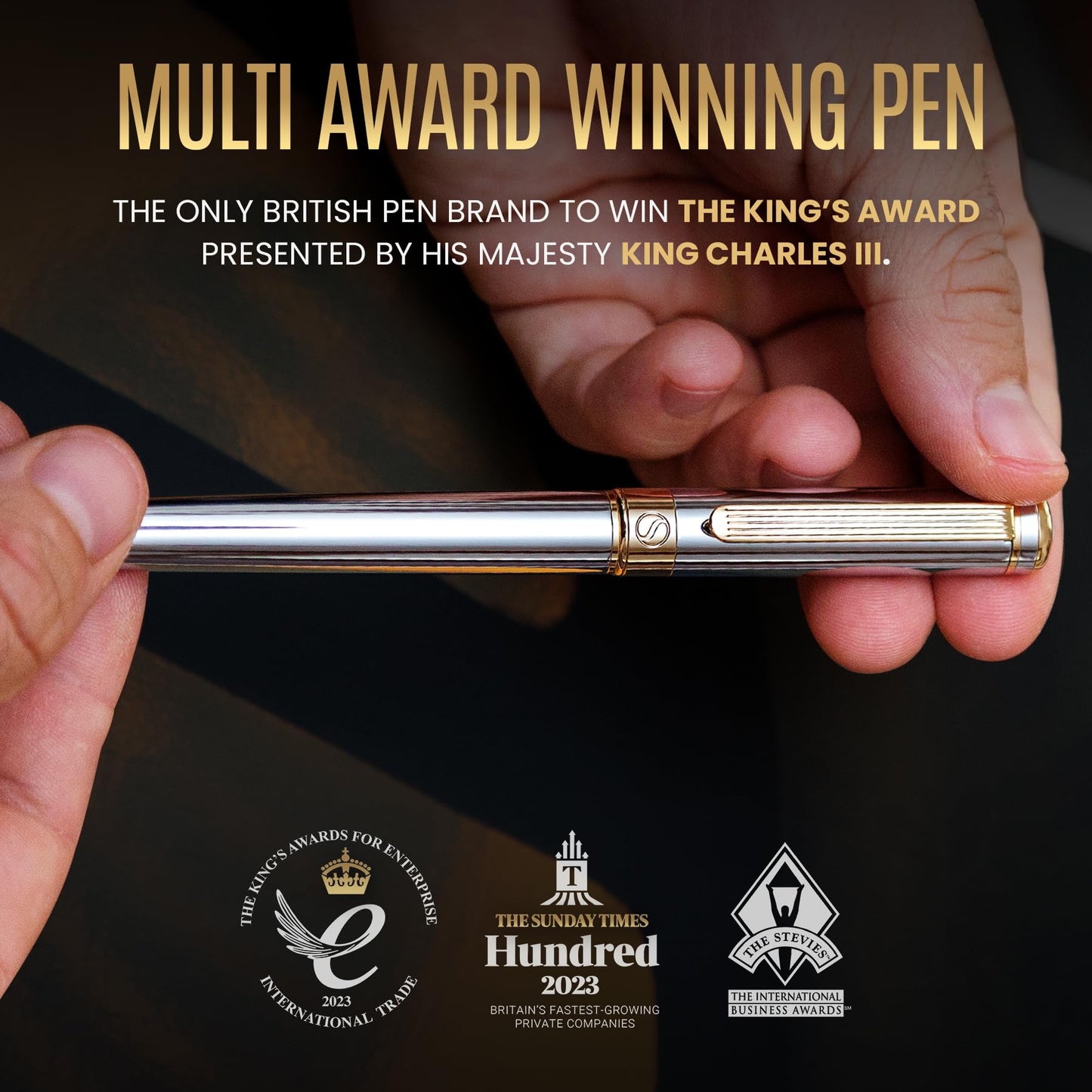 Scriveiner Silver Chrome Rollerball Pen - Stunning Luxury Pen with 24K Gold Finish, Schmidt Ink Refill, Best Roller Ball Pen Gift Set for Men & Women, Professional, Executive Office, Nice Pens