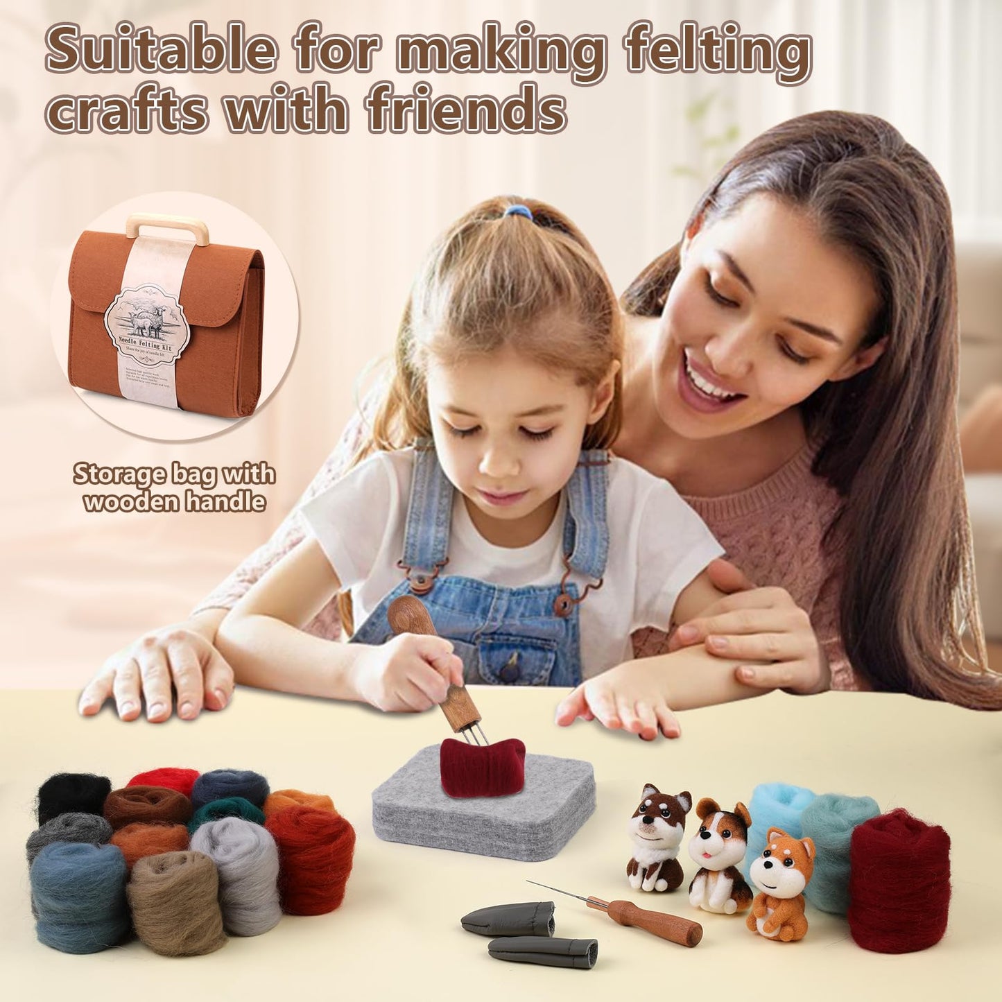 24 Colors Needle Felting Kit, Wool Roving with Felting Needles Kits for Beginners, Needle Felting Starter Kit with Mat Tools Supplies with Storage Bag for Diy Crafting