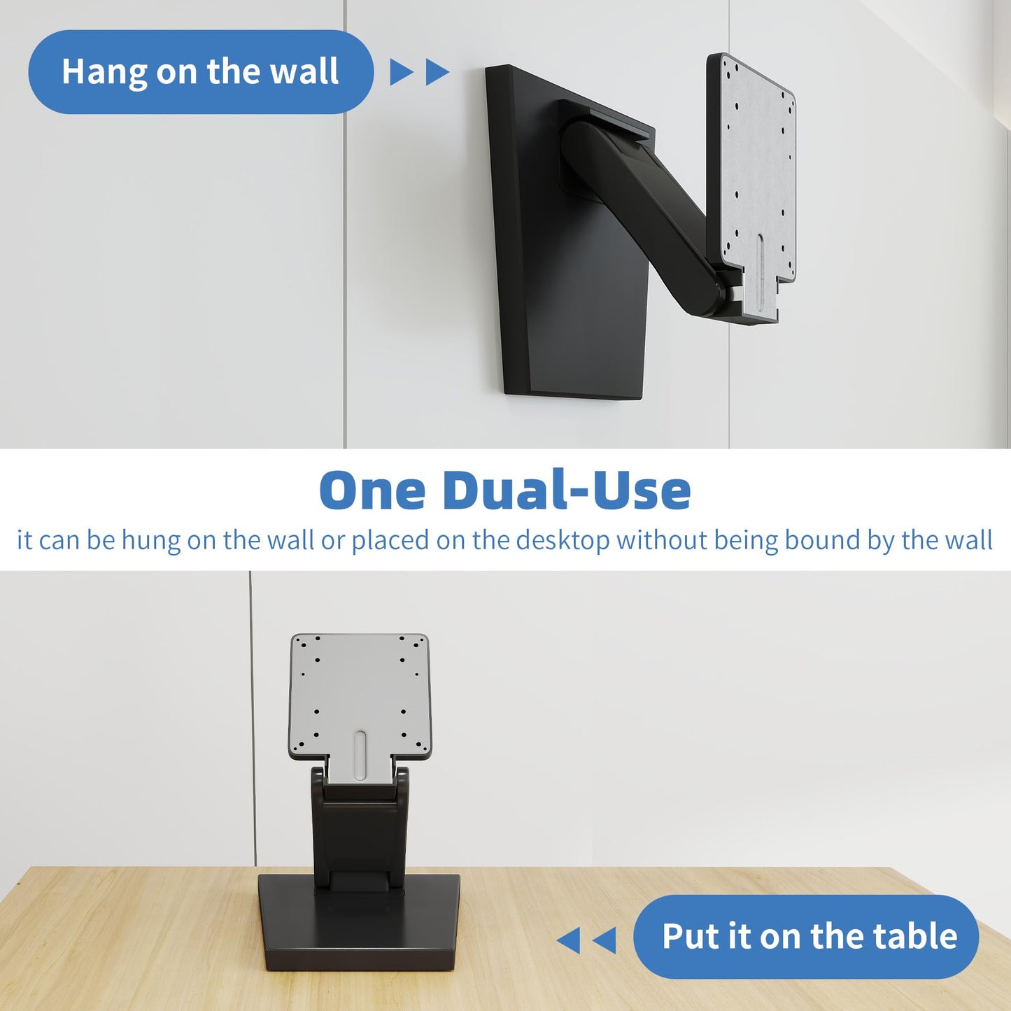 Adjustable Metal Folding Monitor Bracket for Touch Screen Desk Mount with VESA Hole 75x75mm&100x100mm All in Single PC Stand (Black)
